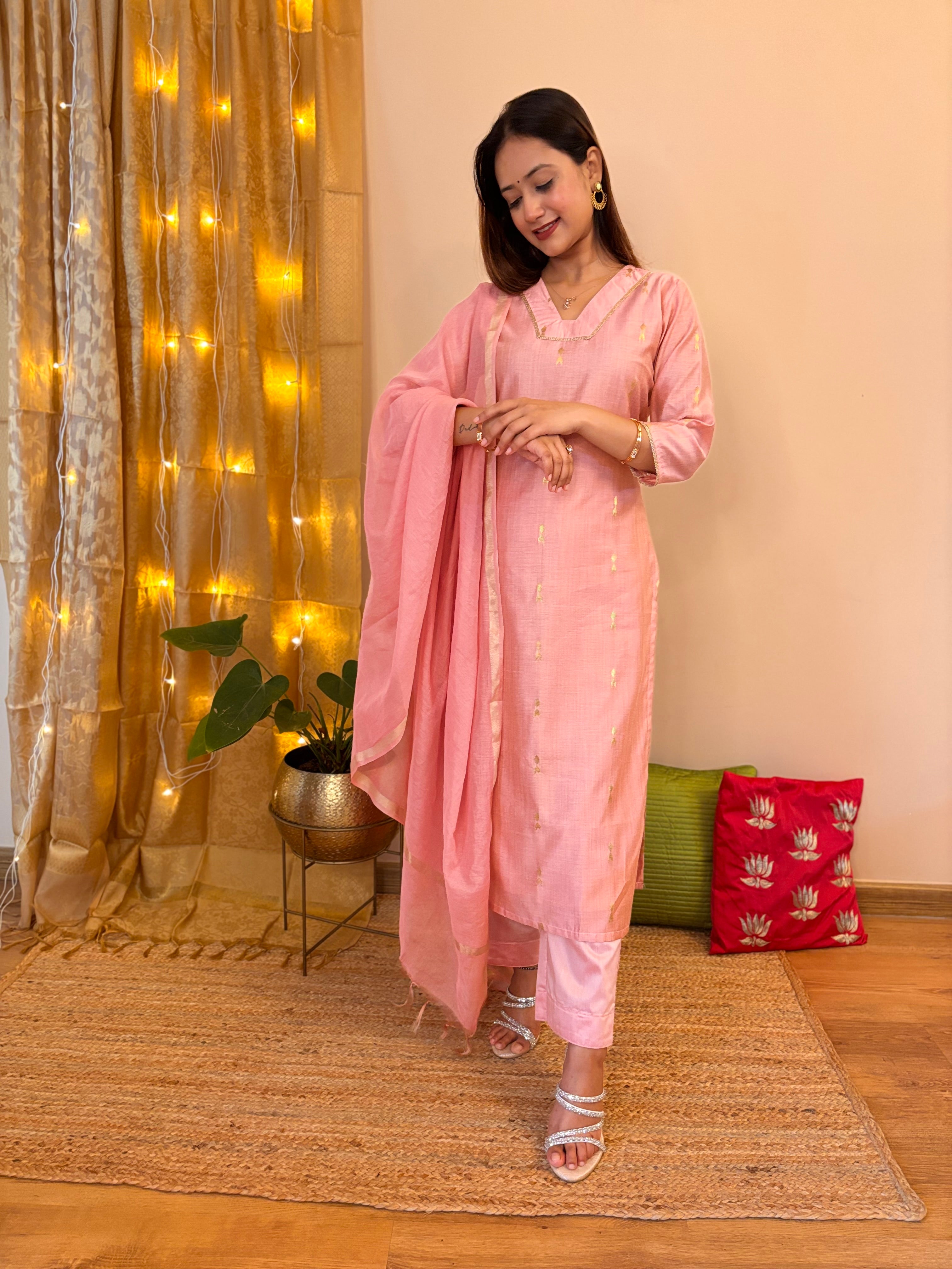 Utsav Peach Chanderi Kurta Pant and Duppatta Set