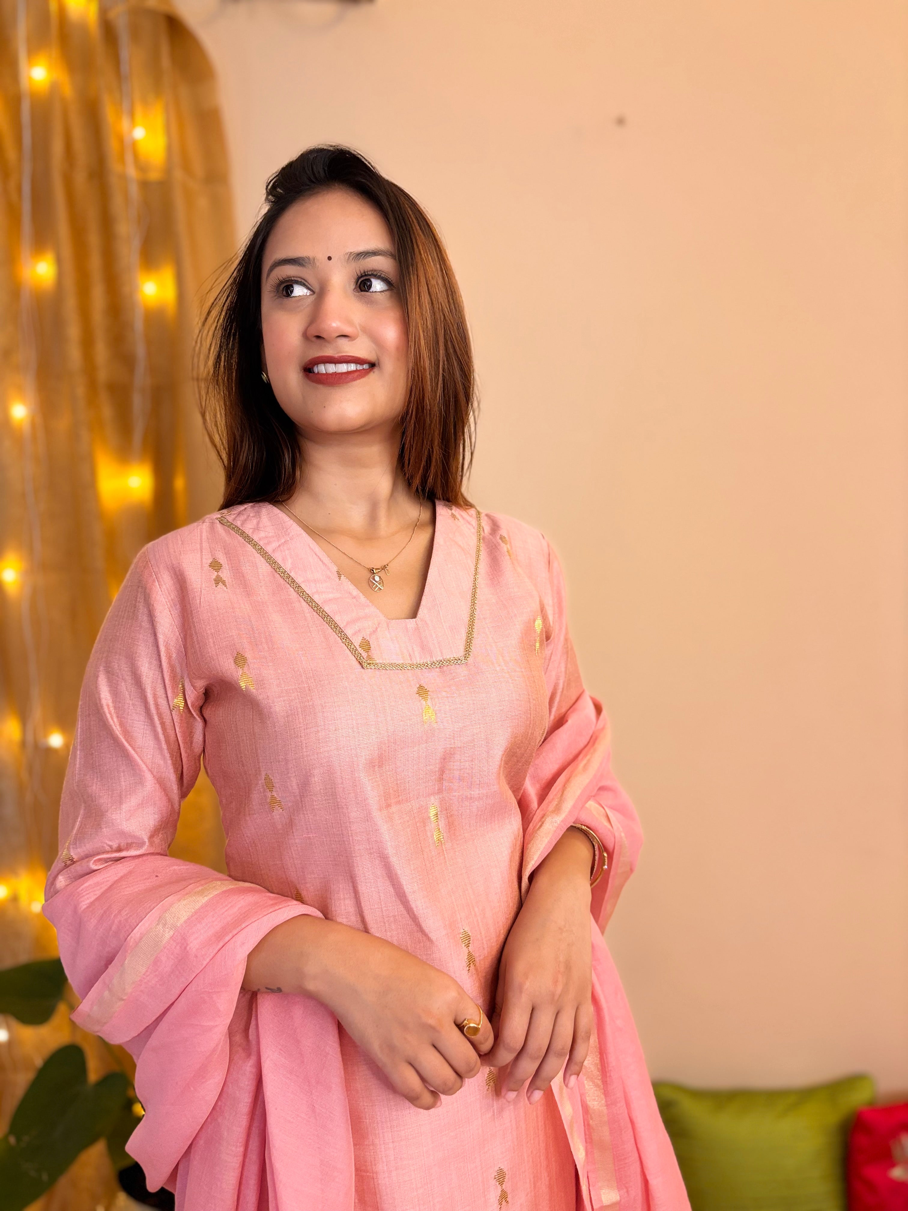 Utsav Peach Chanderi Kurta Pant and Duppatta Set