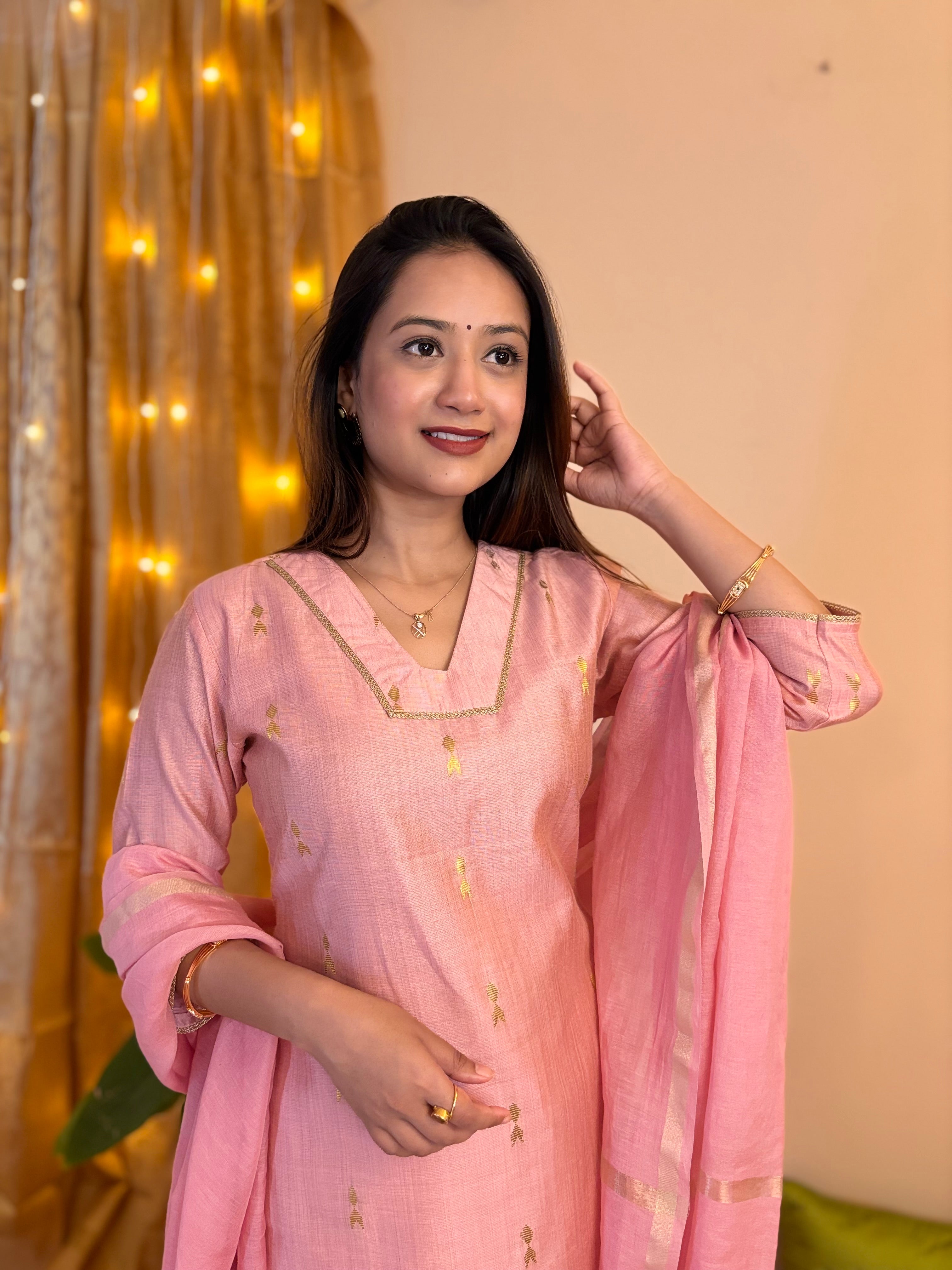 Utsav Peach Chanderi Kurta Pant and Duppatta Set