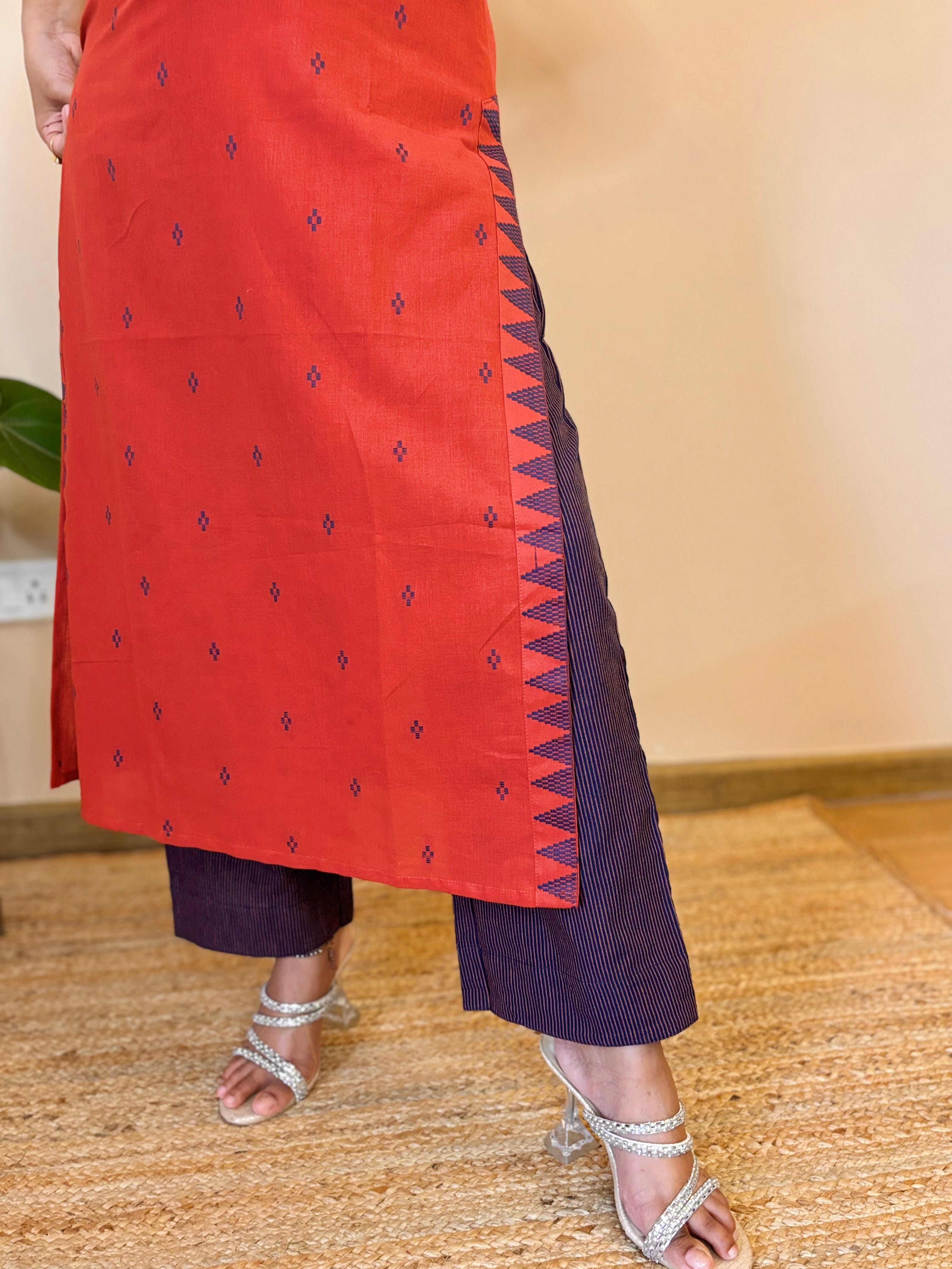 Utsav Rust  Brown South Cotton  kurta pant and duppatta  set (sleeveless)
