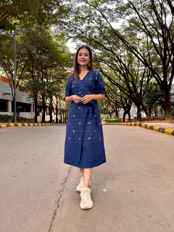 Blue Checkered South Cotton Dress