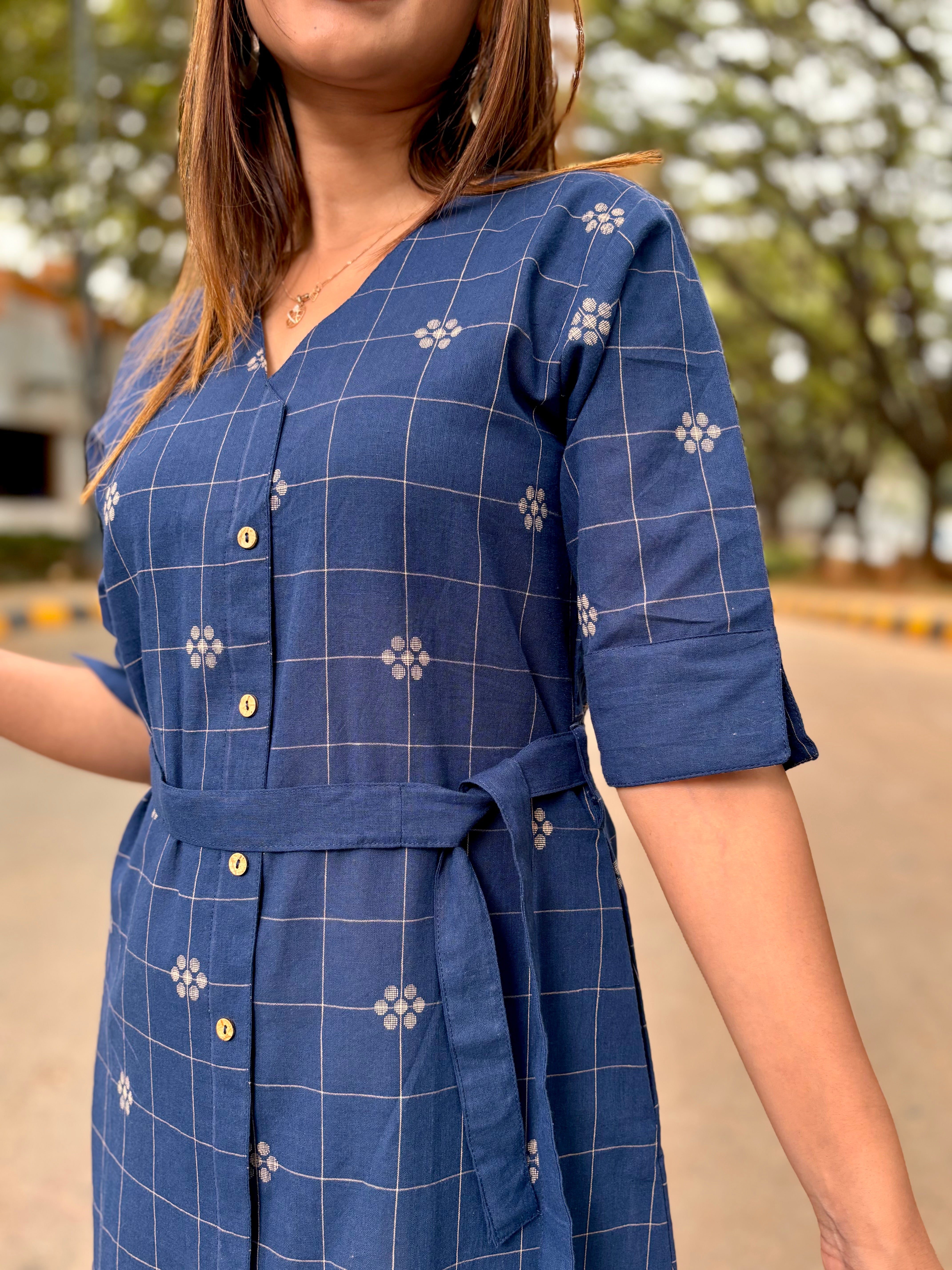 Blue Checkered South Cotton Dress