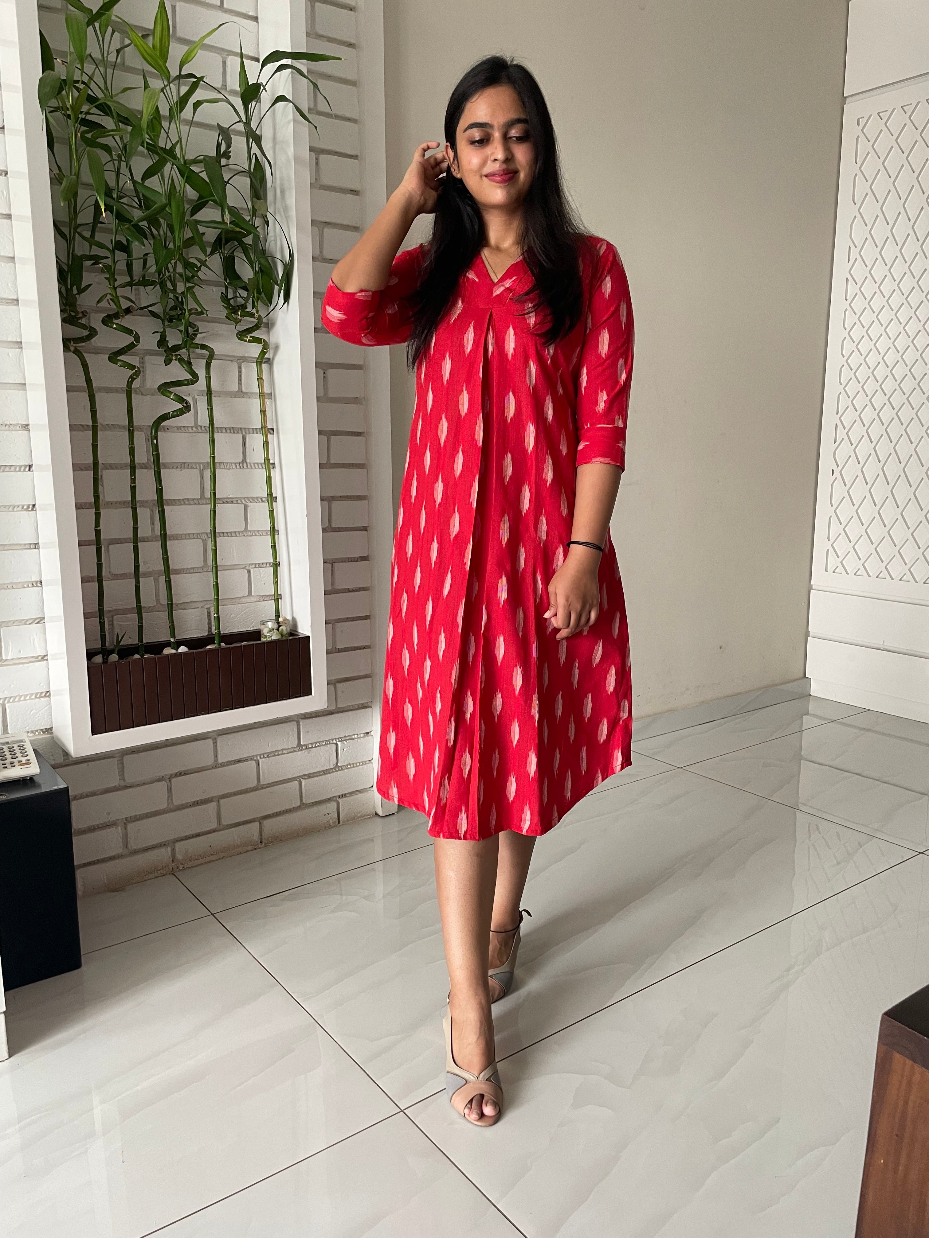 UMANG MAHI RED IKAT DRESS