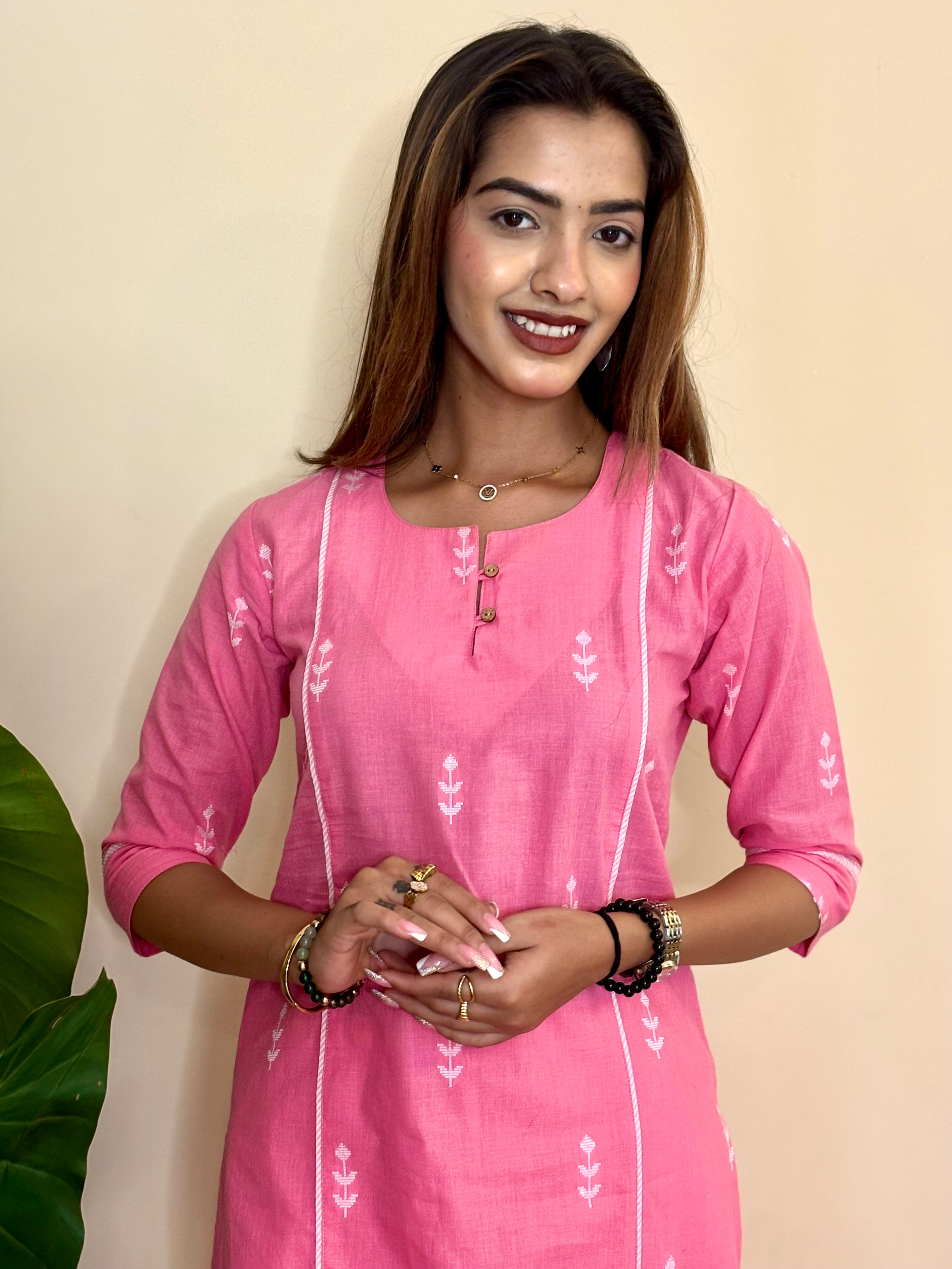 PINK SOUTH COTTON KURTA AND PANT SET