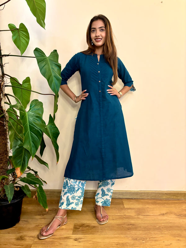 BLUE SOUTH COTTON LONG KURTA AND PANT SET