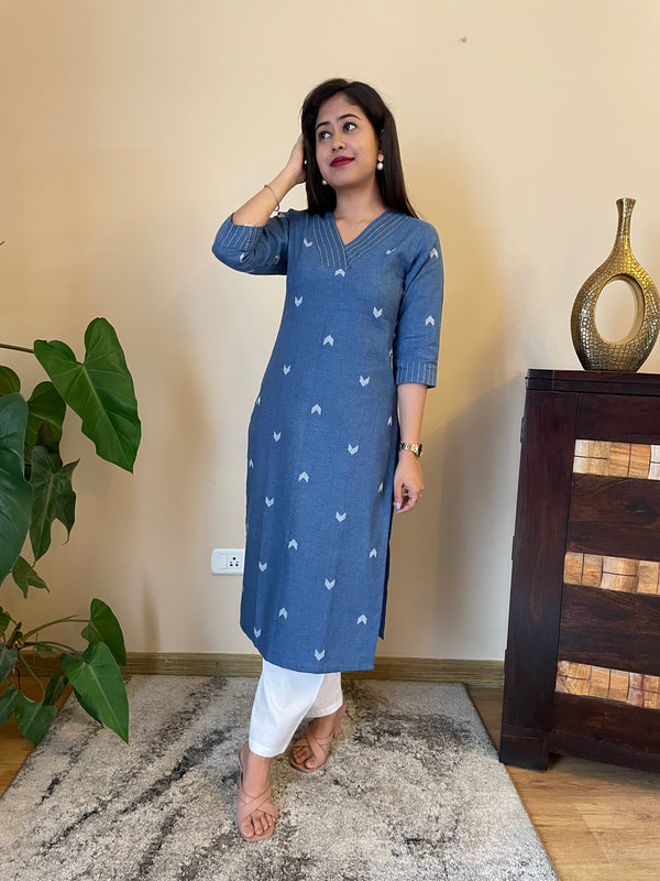 BLUE OXFORD LONG KURTA