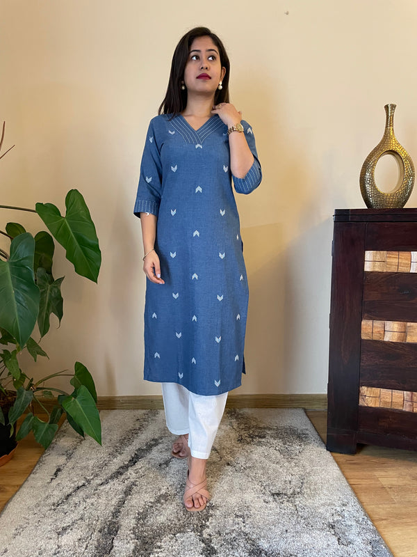 Denim Blue Oxford Long Kurta