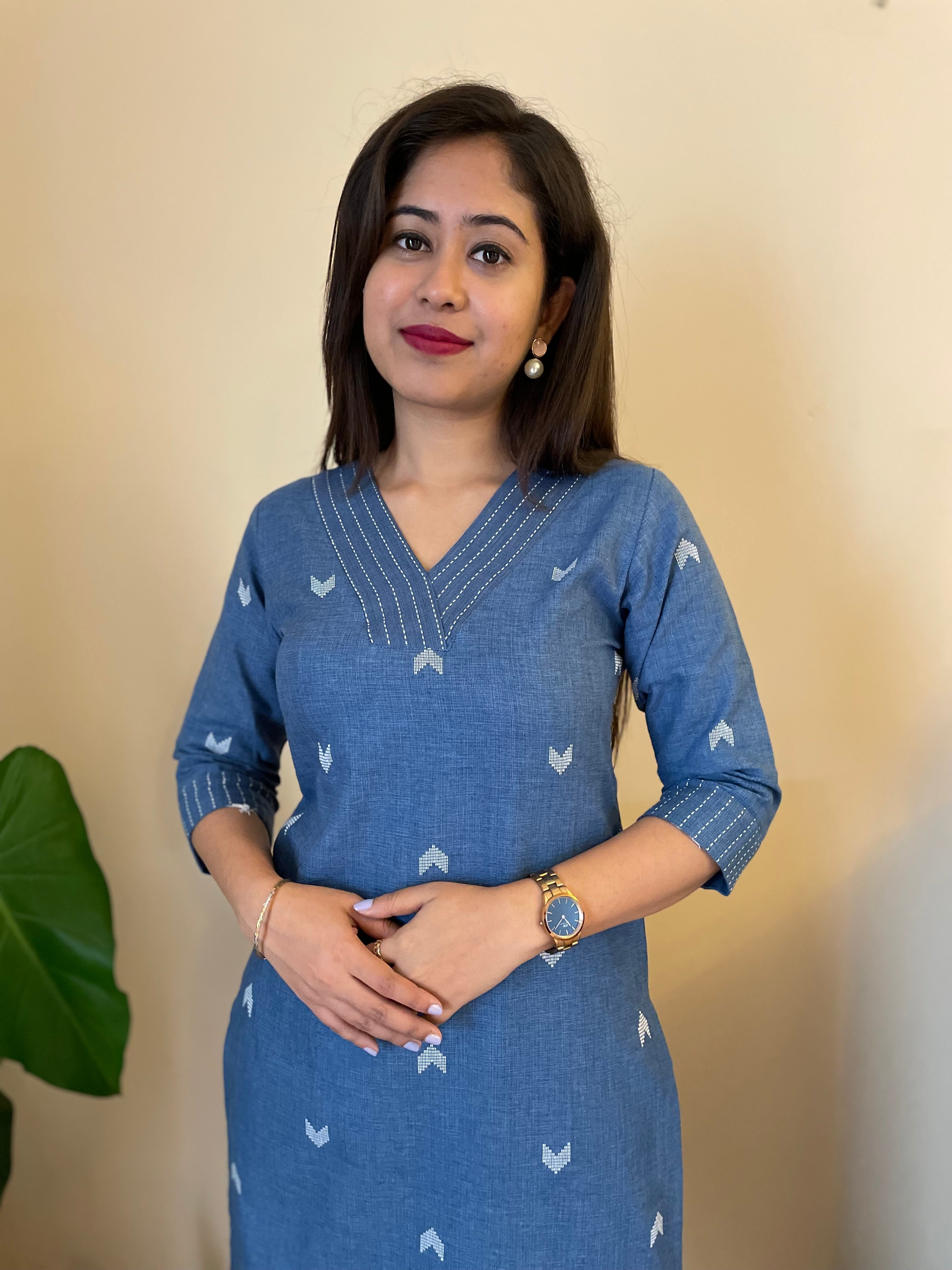 Denim Blue Oxford Long Kurta