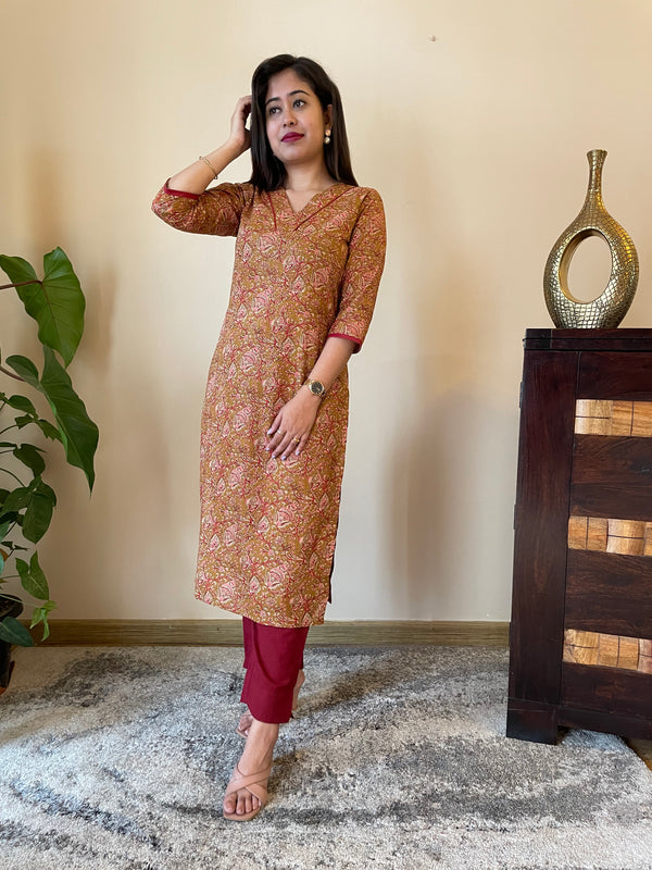 MUSTERD KALAMKARI KURTA