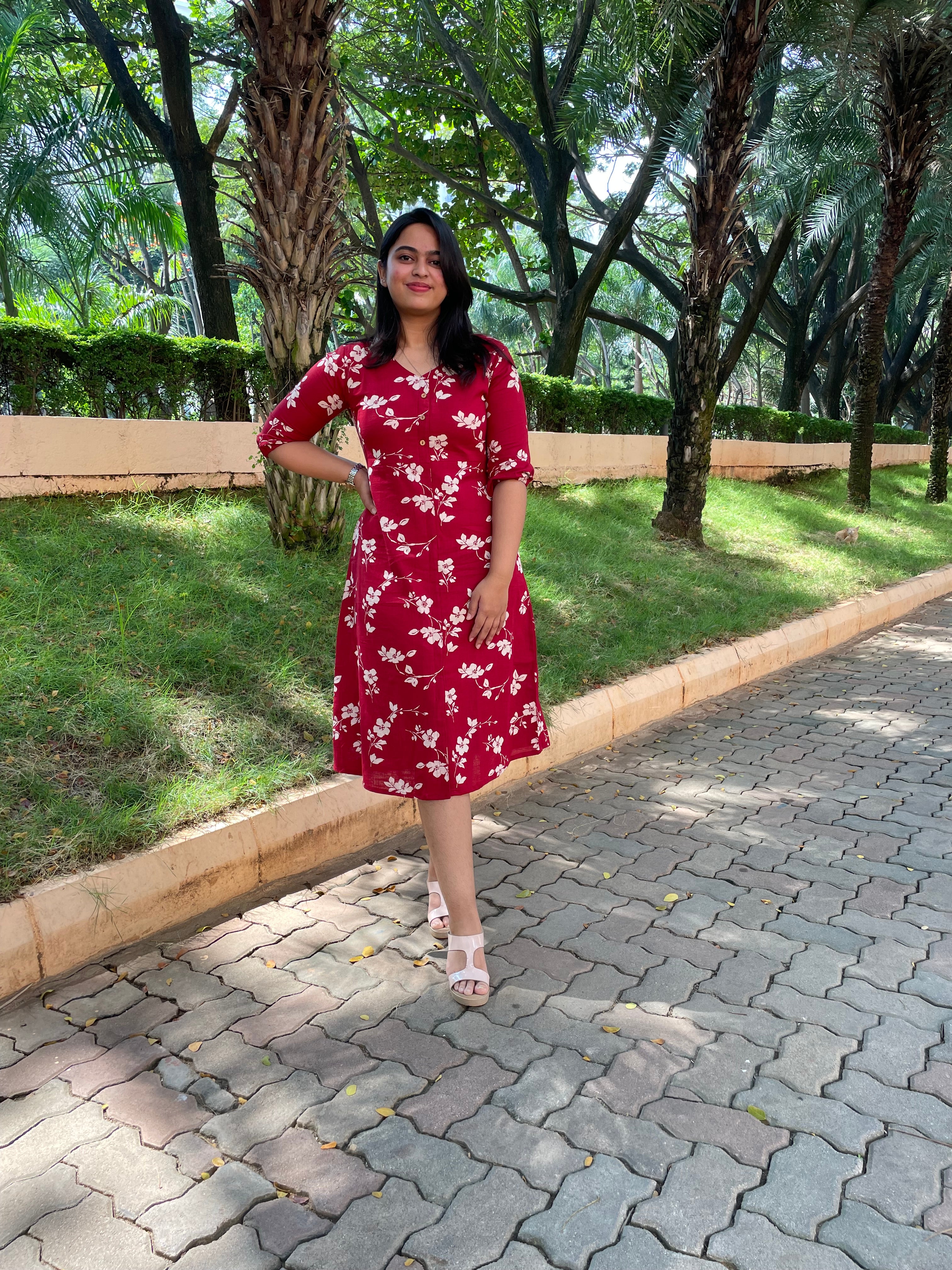 'ROOHANI' Red Floral Print Dress