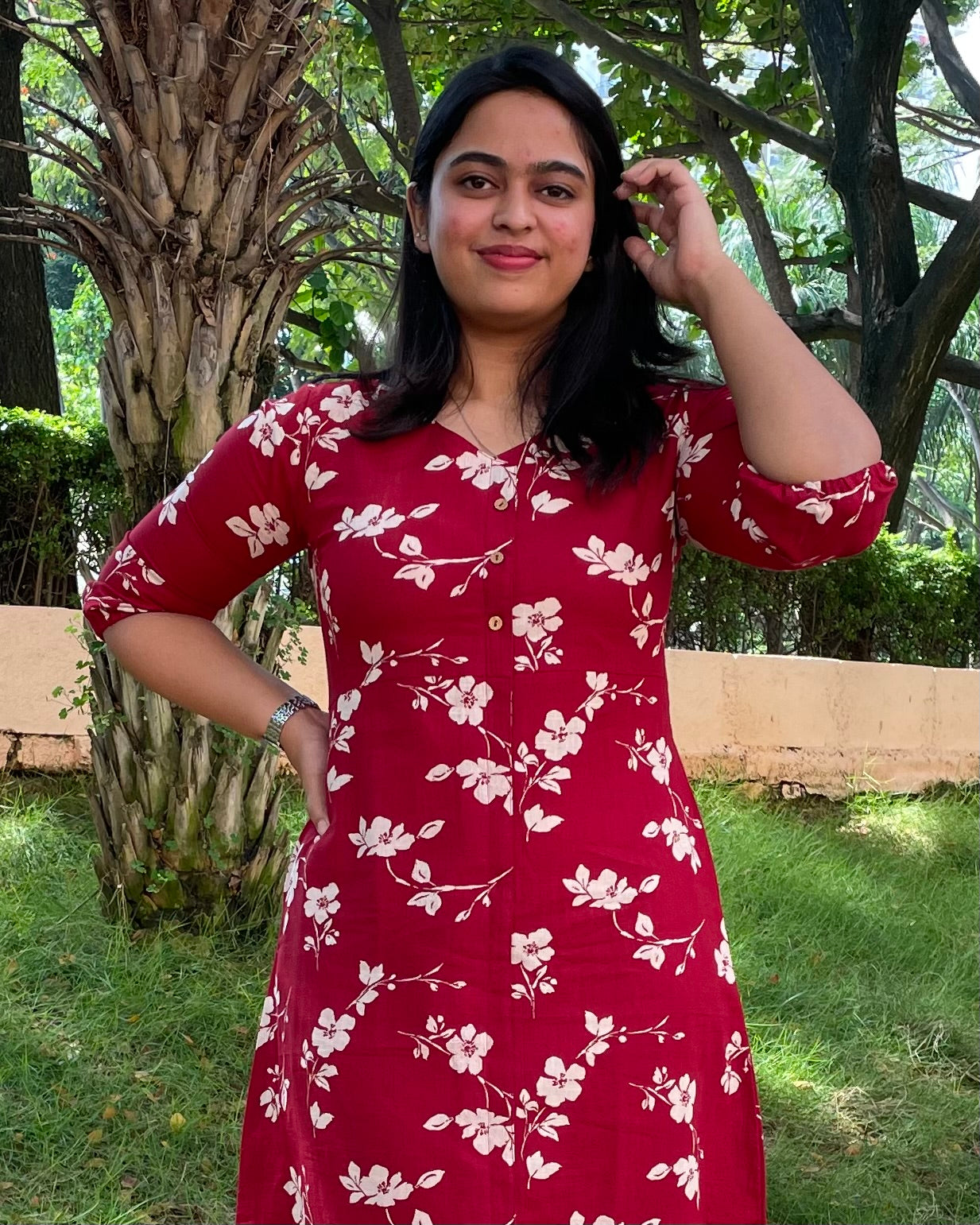 'ROOHANI' Red Floral Print Dress