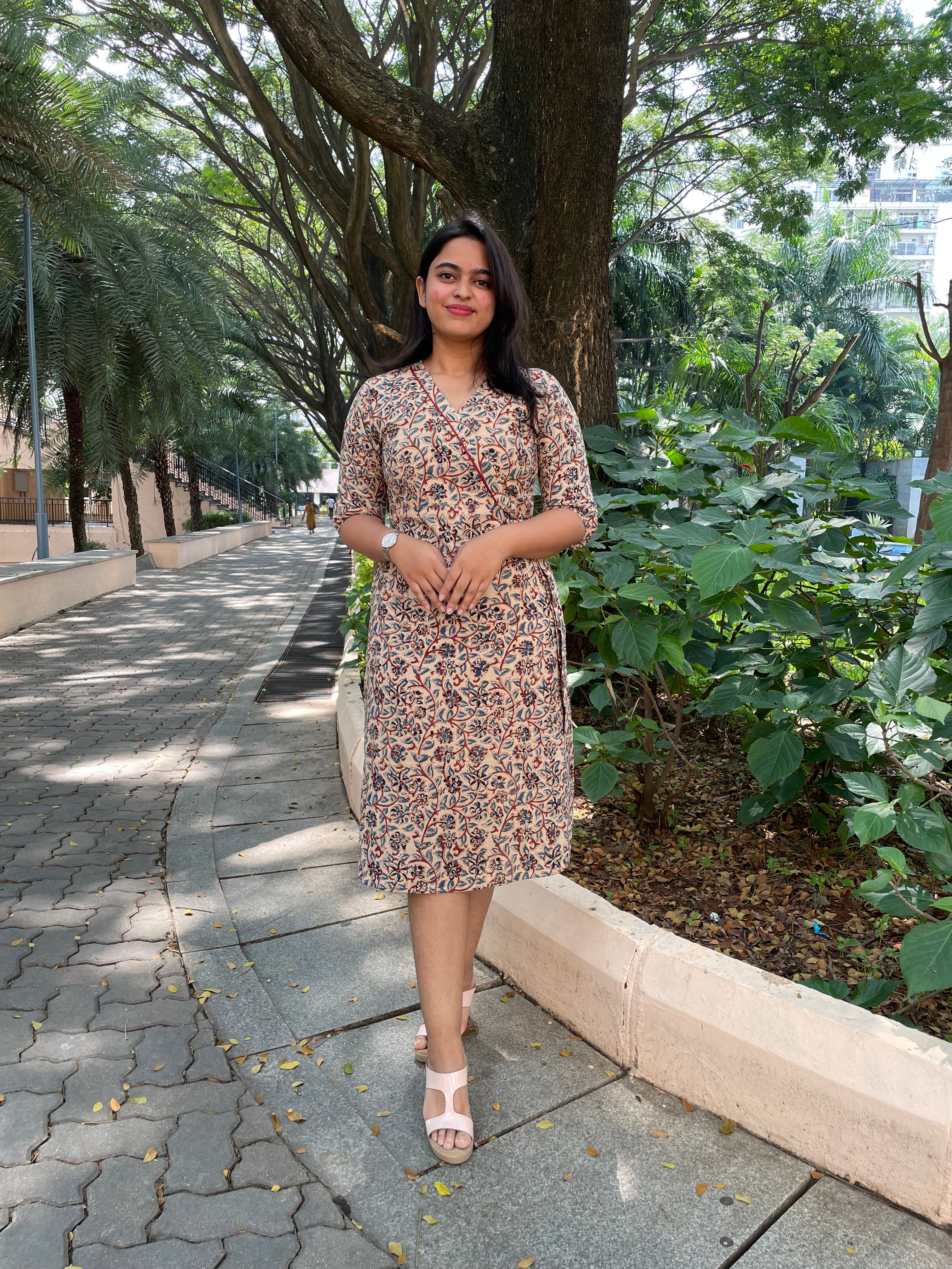 'ROOHANI' Beige Kalamkari Dress