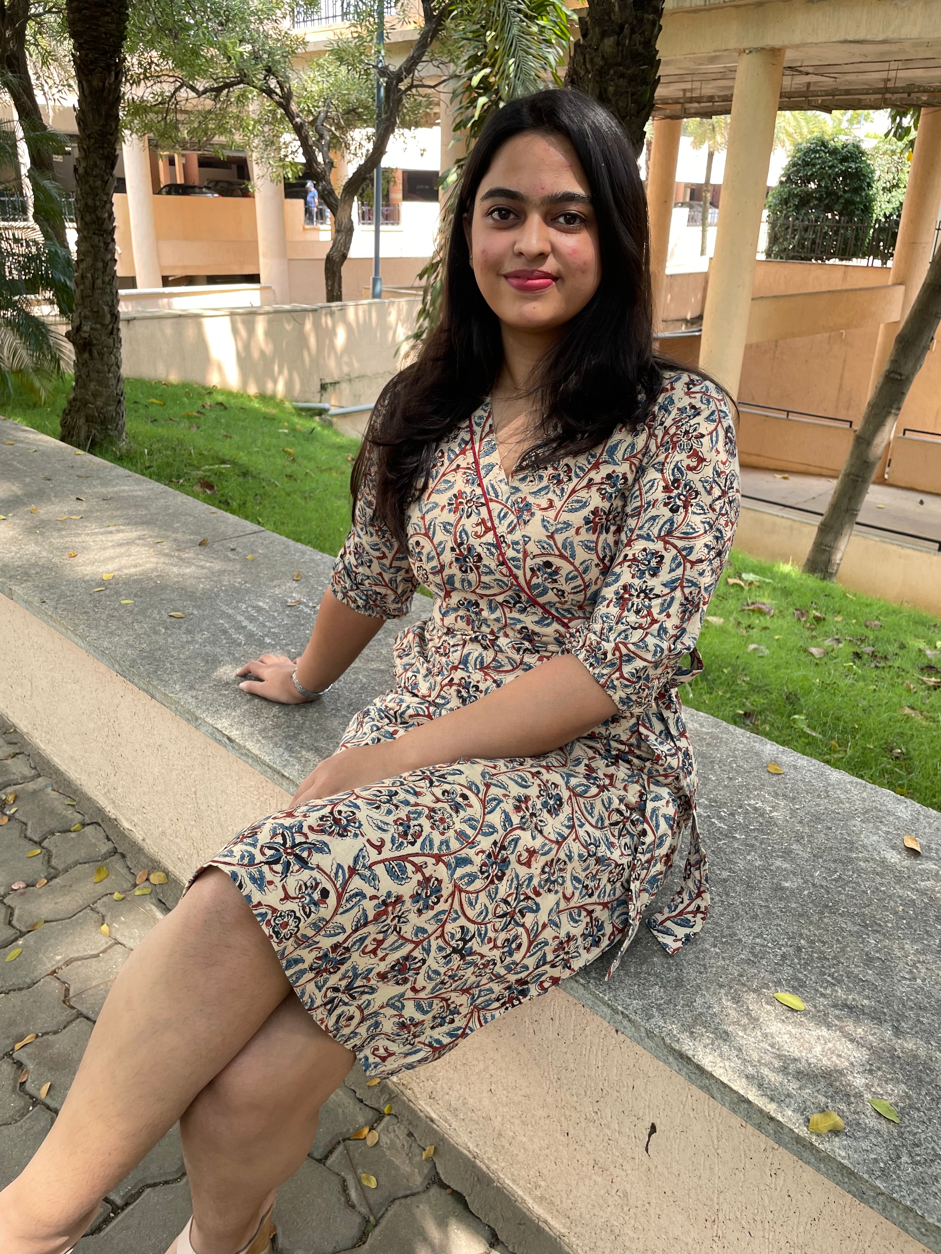 'ROOHANI' Beige Kalamkari Dress