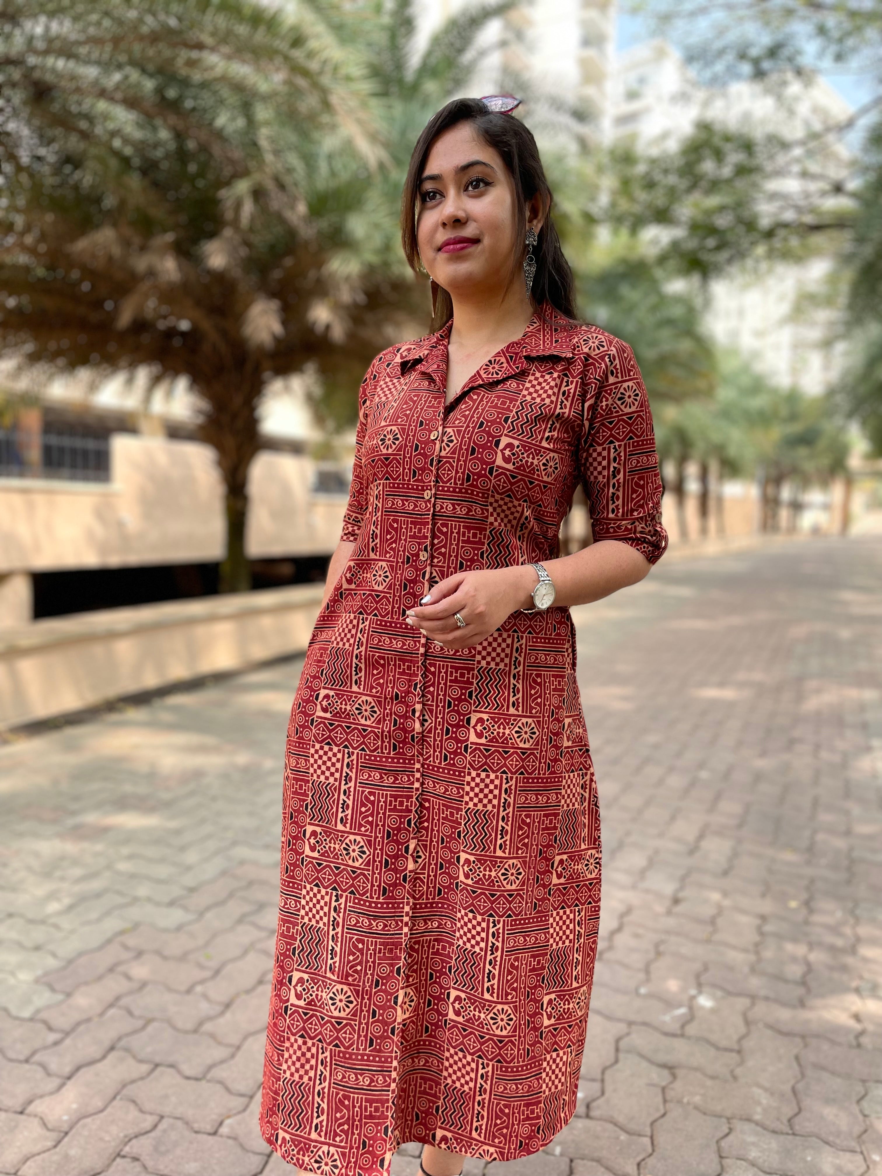 'NAINA' RED AJRAKH DRESS