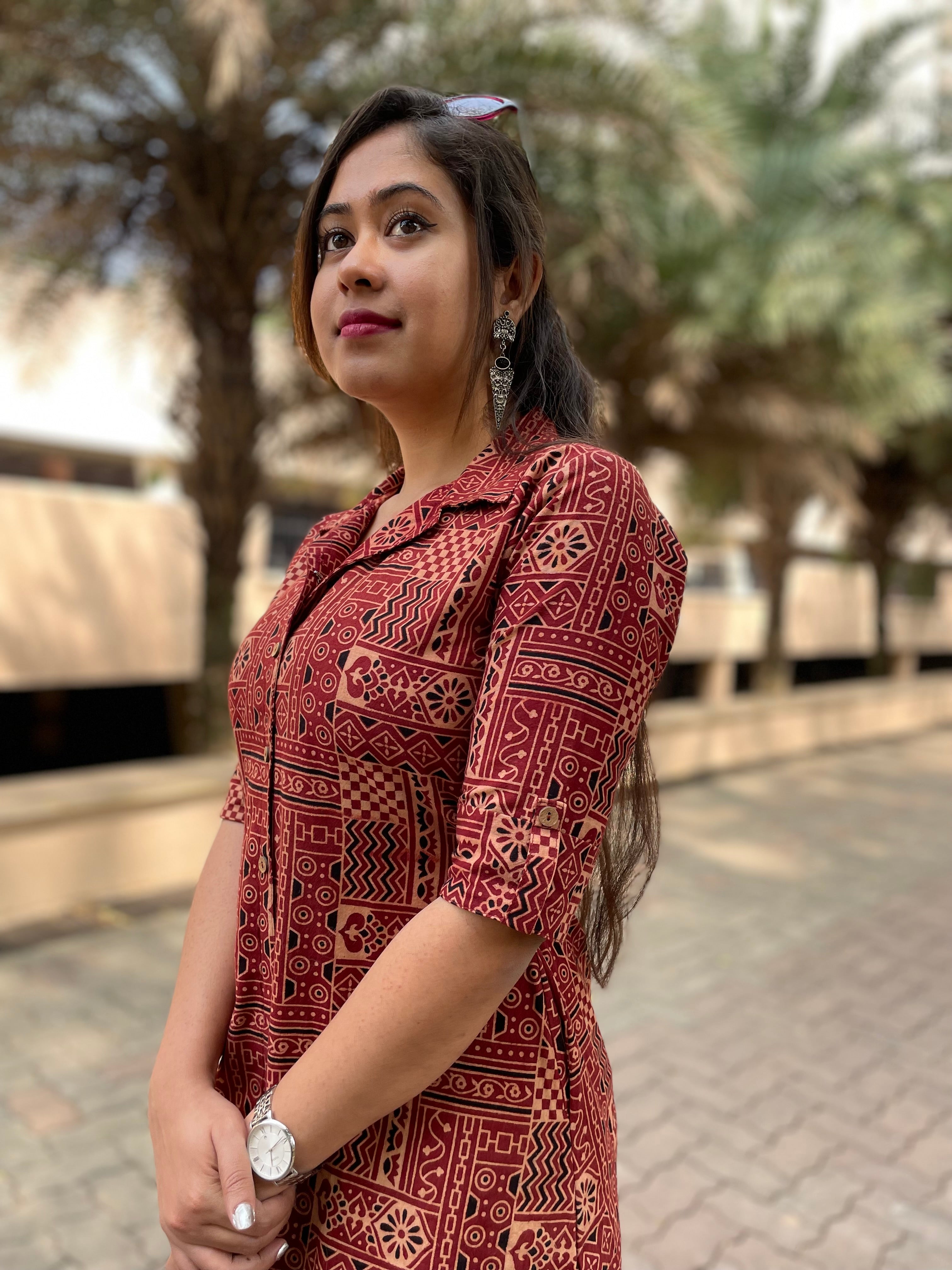 'NAINA' RED AJRAKH DRESS