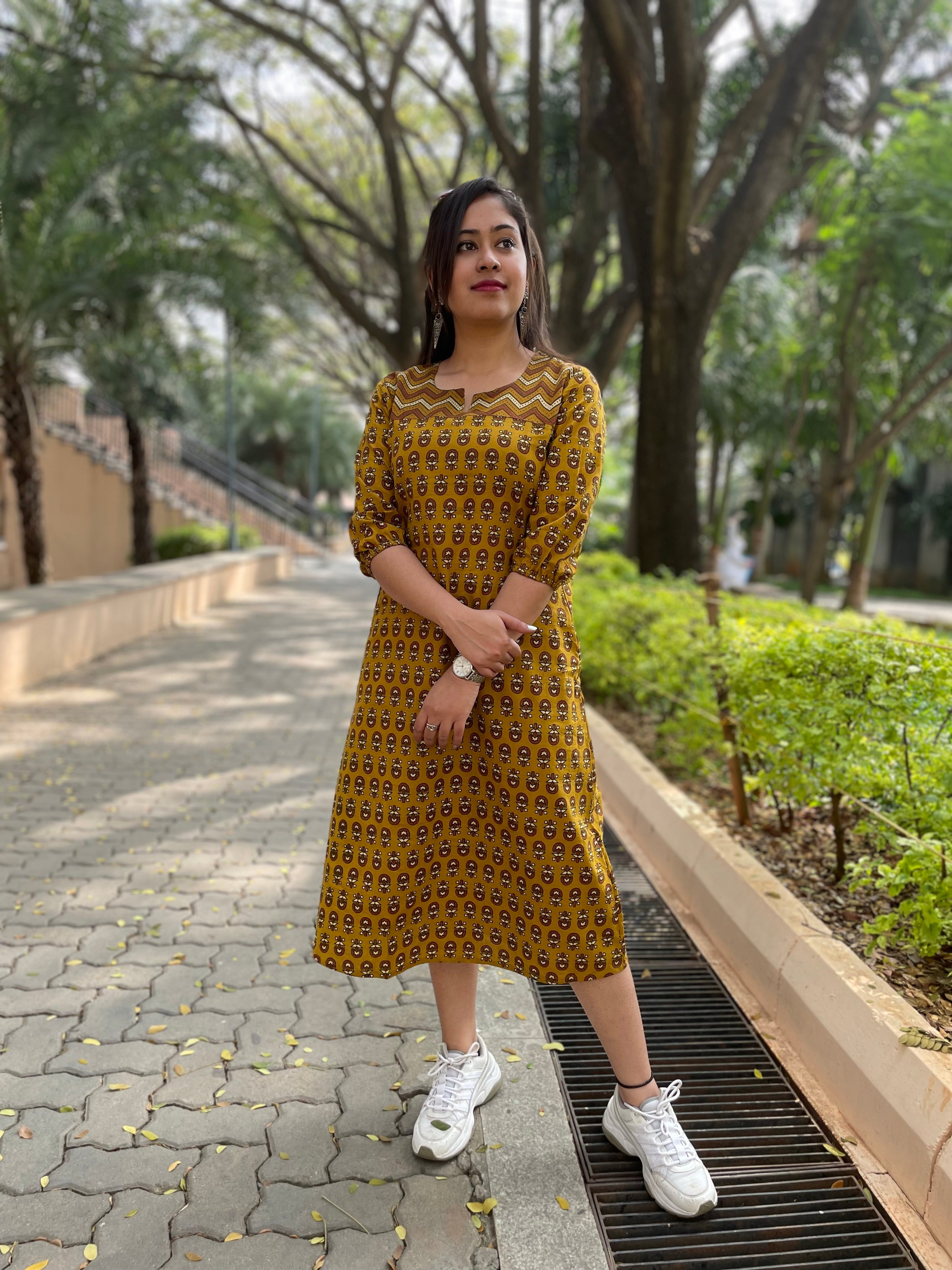 'NAINA' YELLOW DAABU DRESS