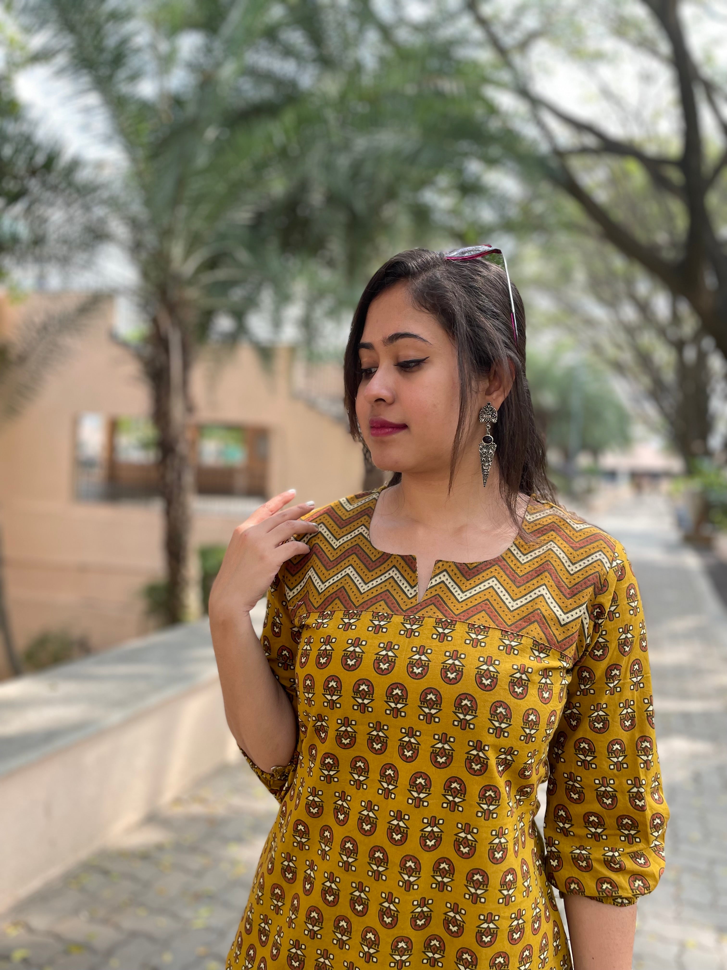 'NAINA' YELLOW DAABU DRESS