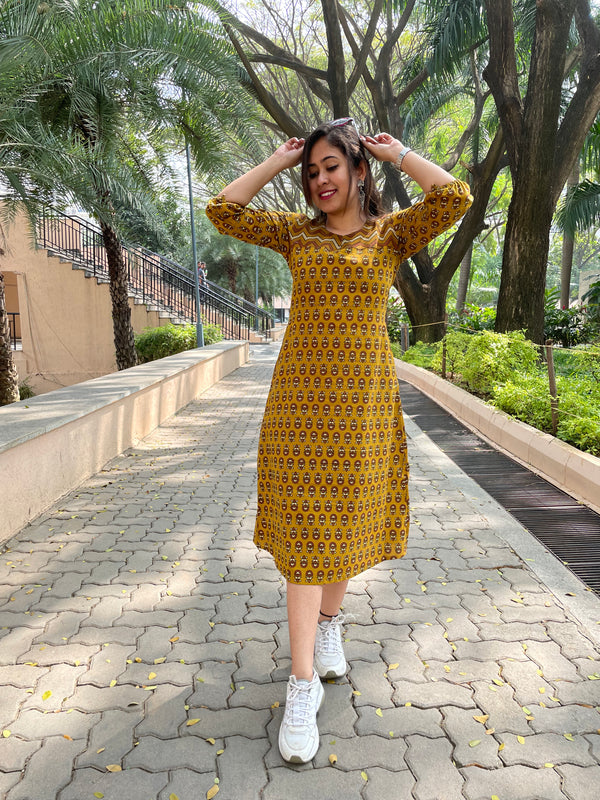 'NAINA' YELLOW DAABU DRESS