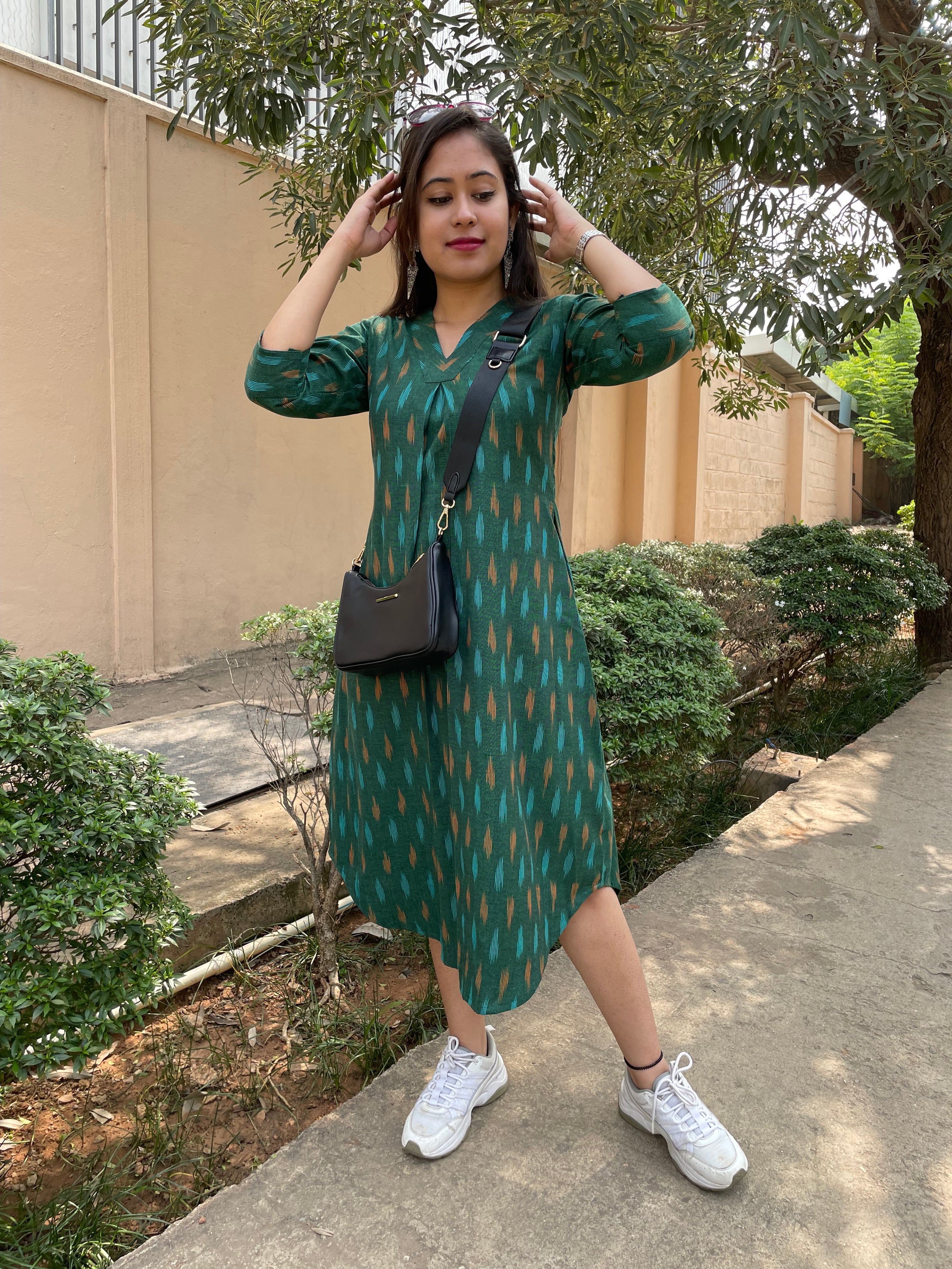 'NAINA' GREEN IKAT DRESS