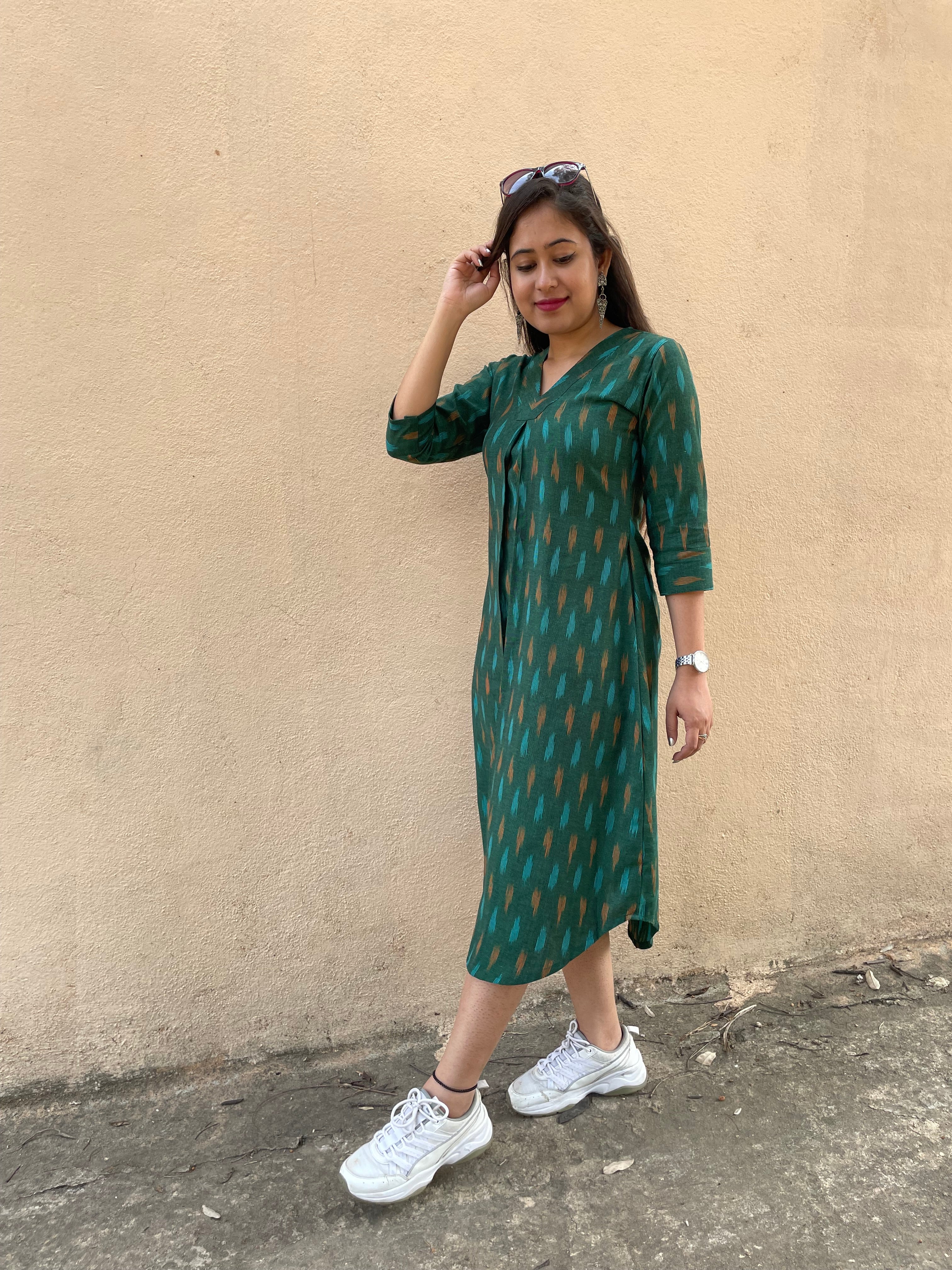 'NAINA' GREEN IKAT DRESS