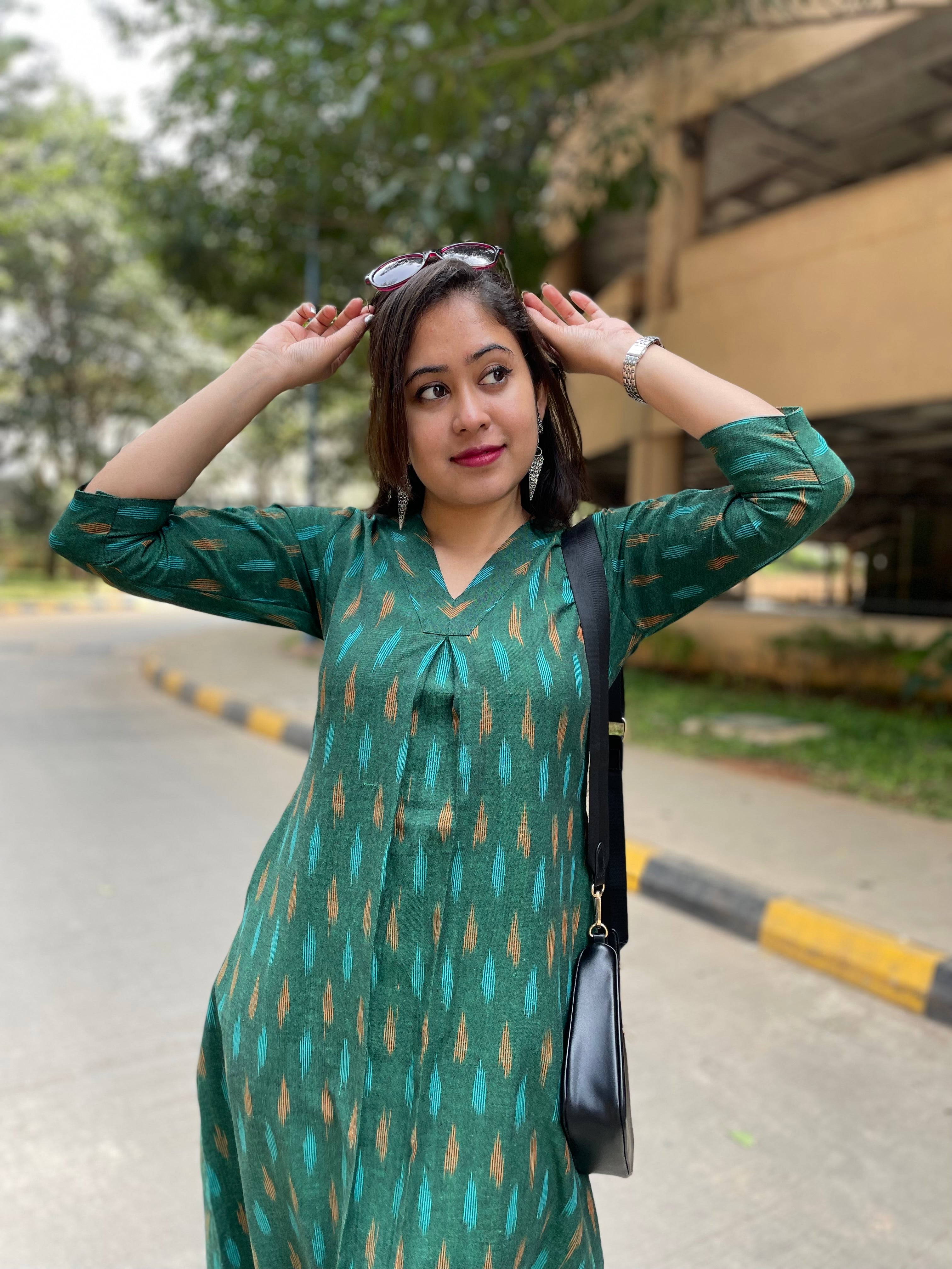 'NAINA' GREEN IKAT DRESS