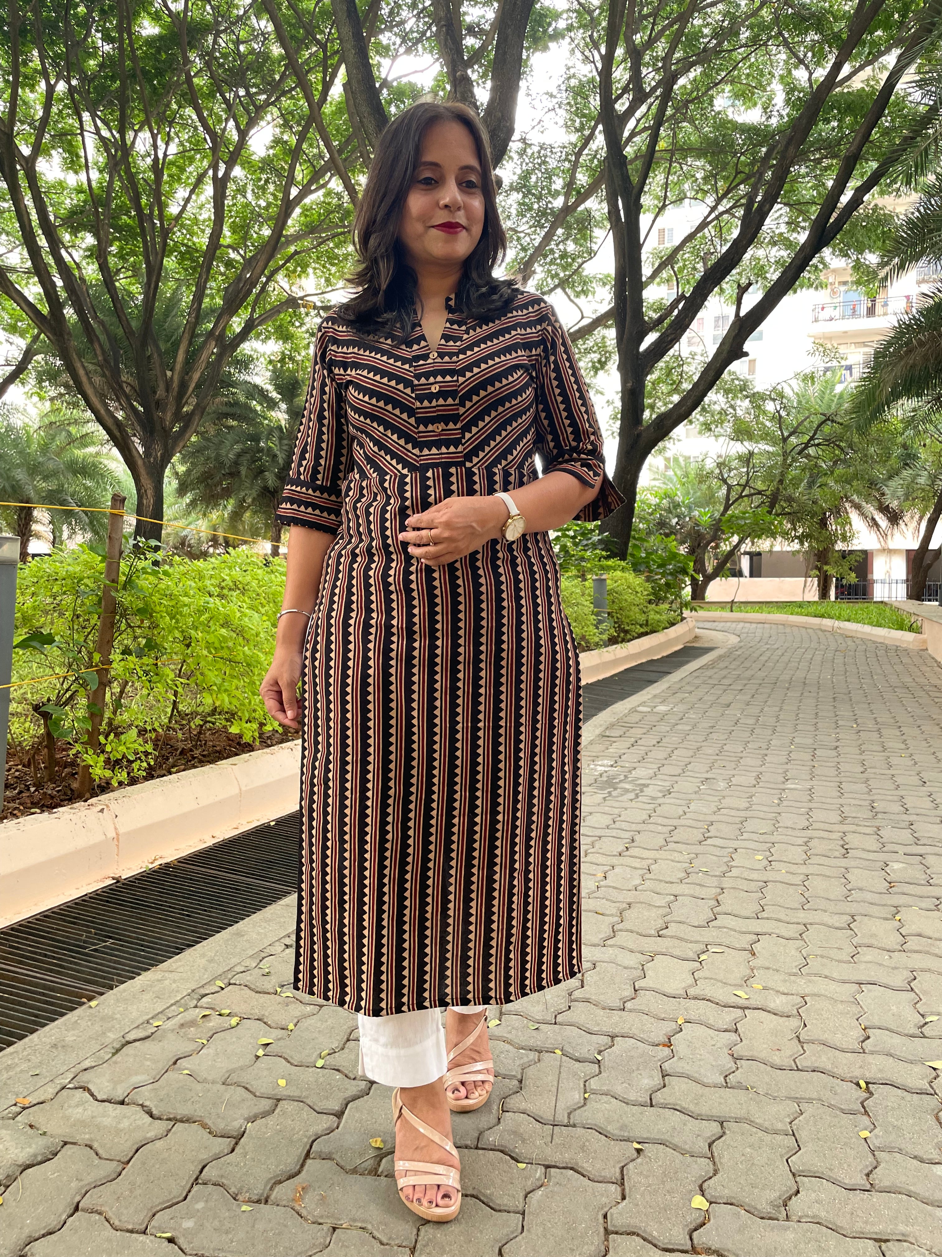 'KAJAL' Ajrakh Black Kurta