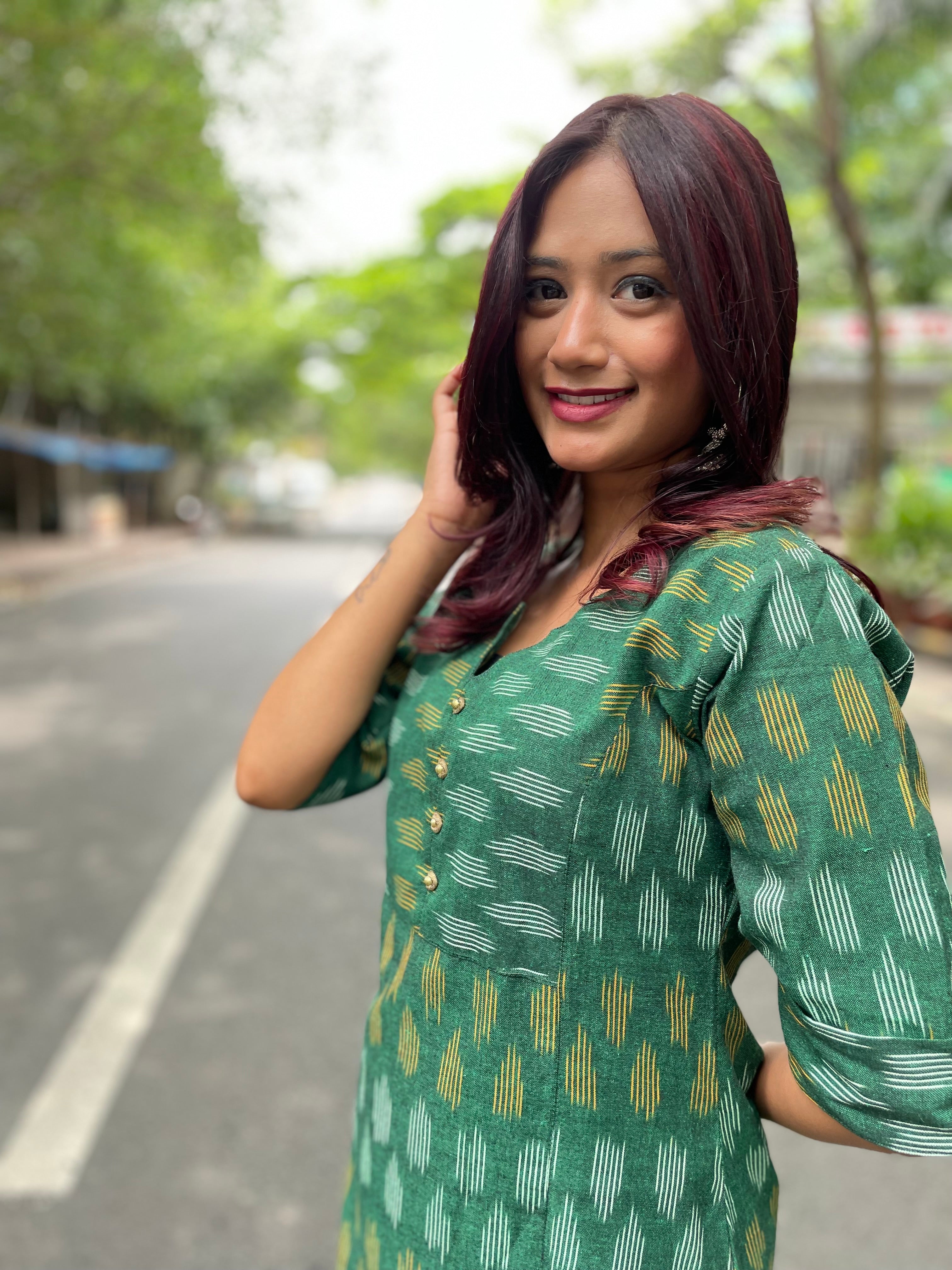 Green Ikat Long Kurta