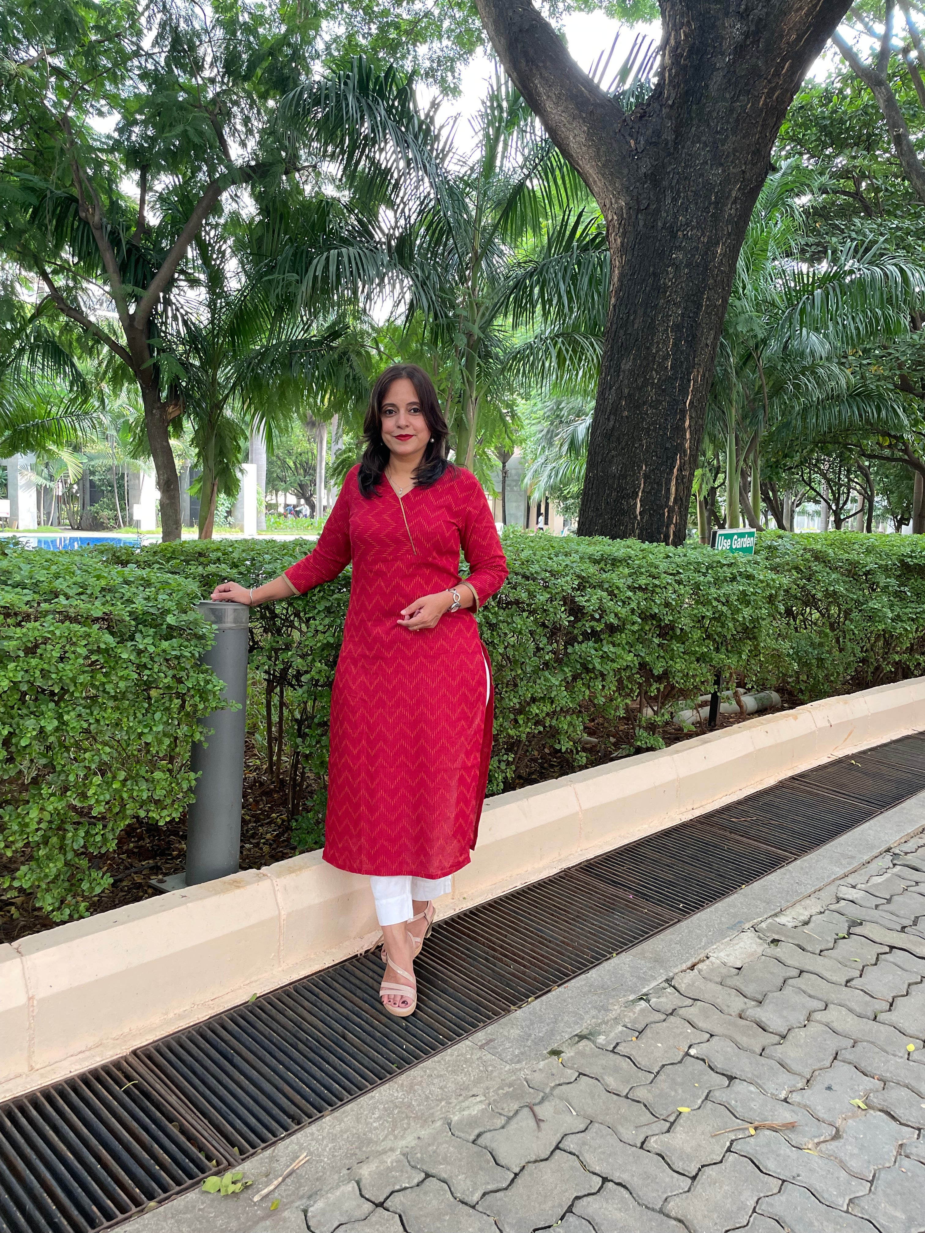 'ARUNIMA' Red Long Kurta