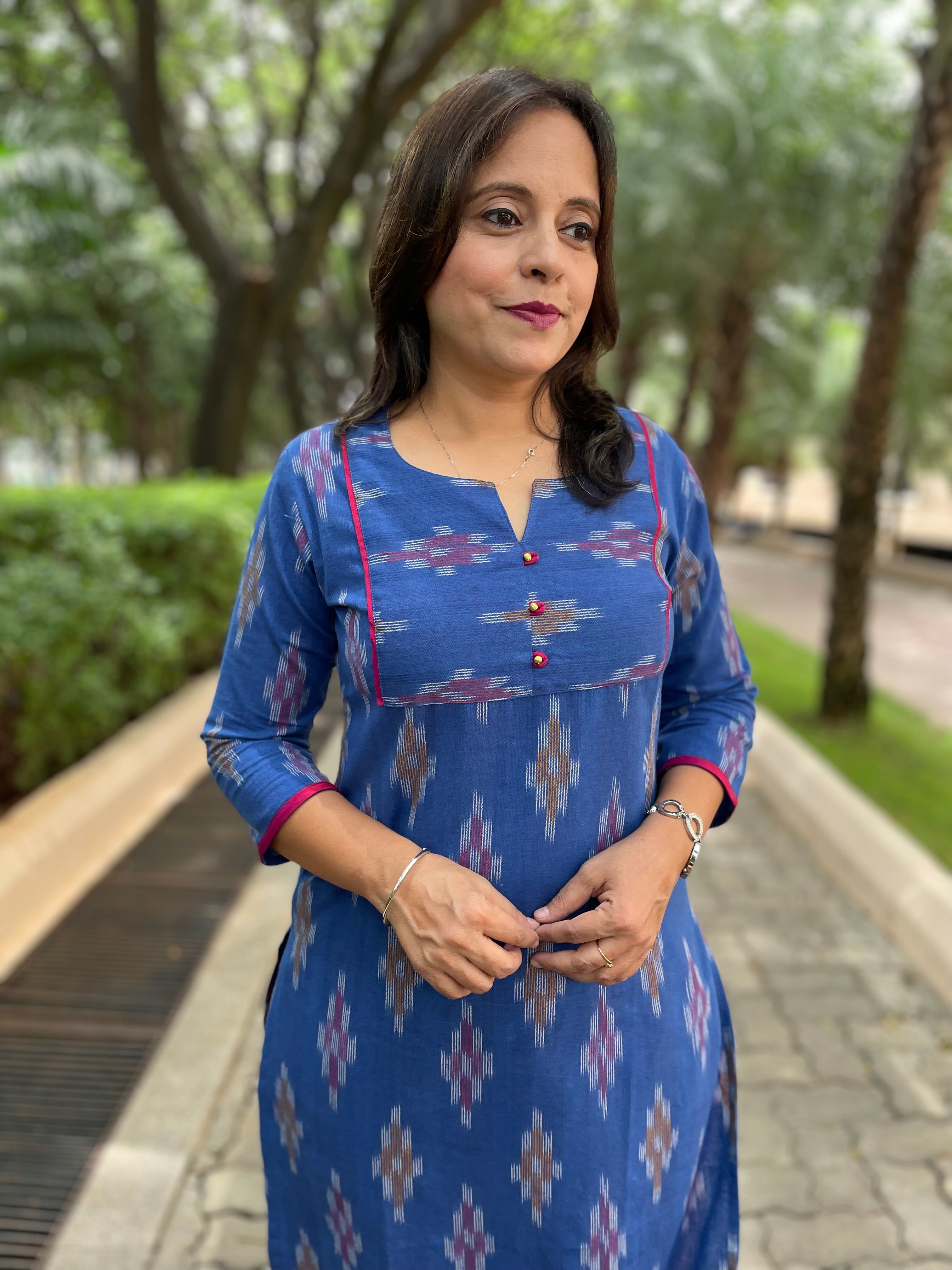 'NILAY' Blue Ikat Long Kurta