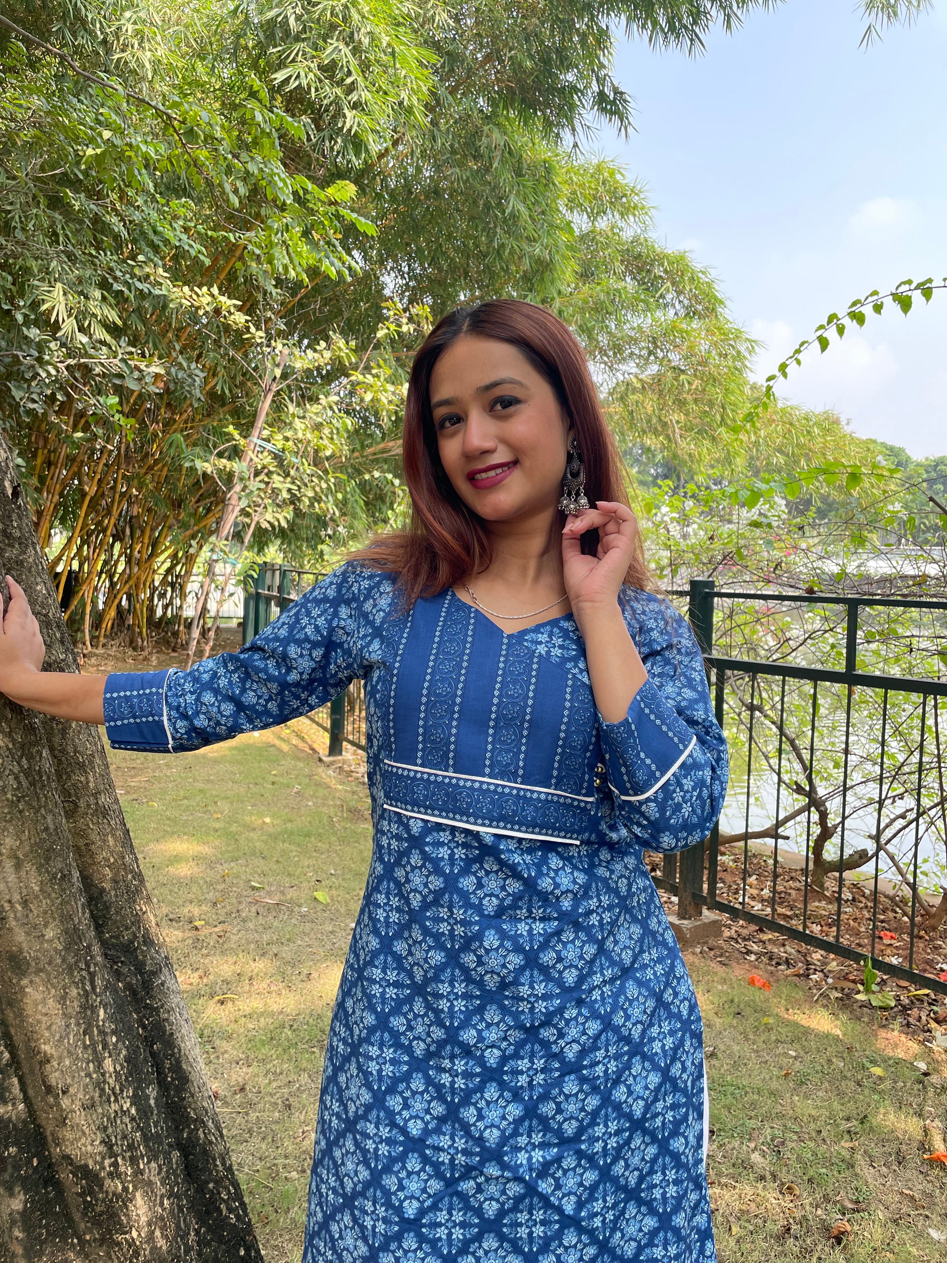 'NAAZ' Blue Long Kurta