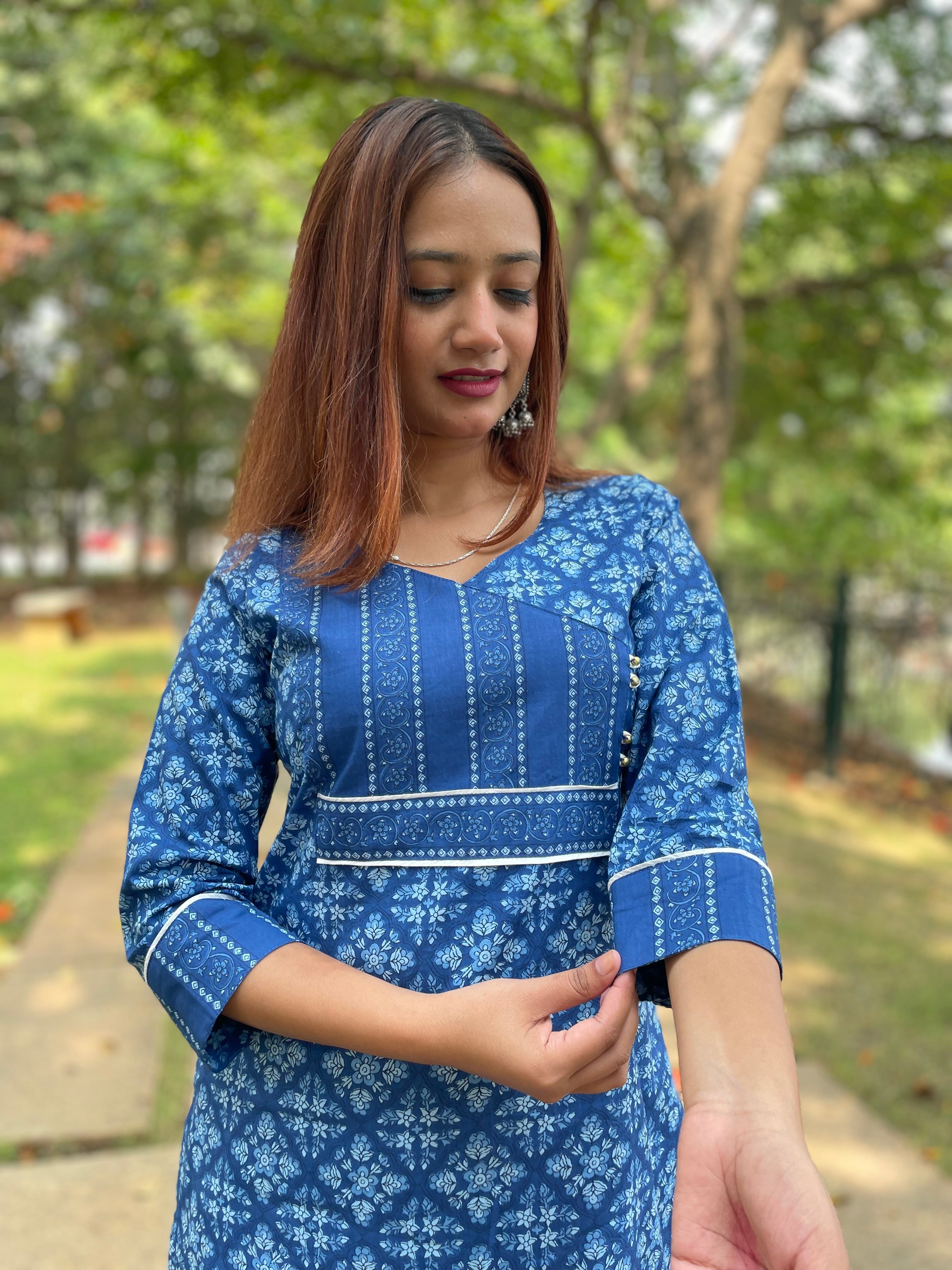 'NAAZ' Blue Long Kurta