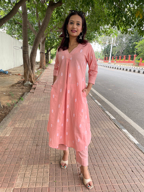 Peach Kurta + Pant Set