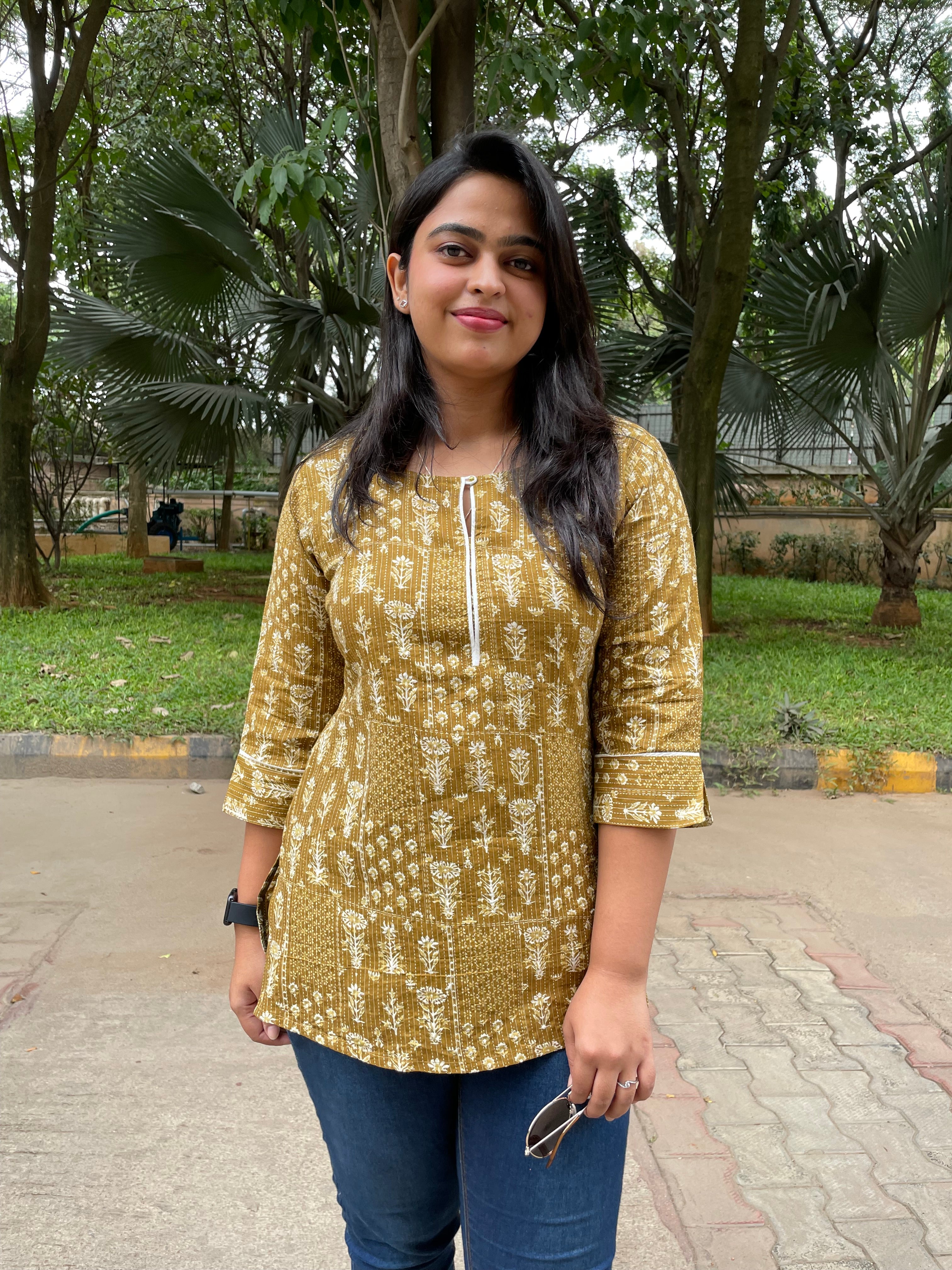 Mustard Kantha Short Kurti