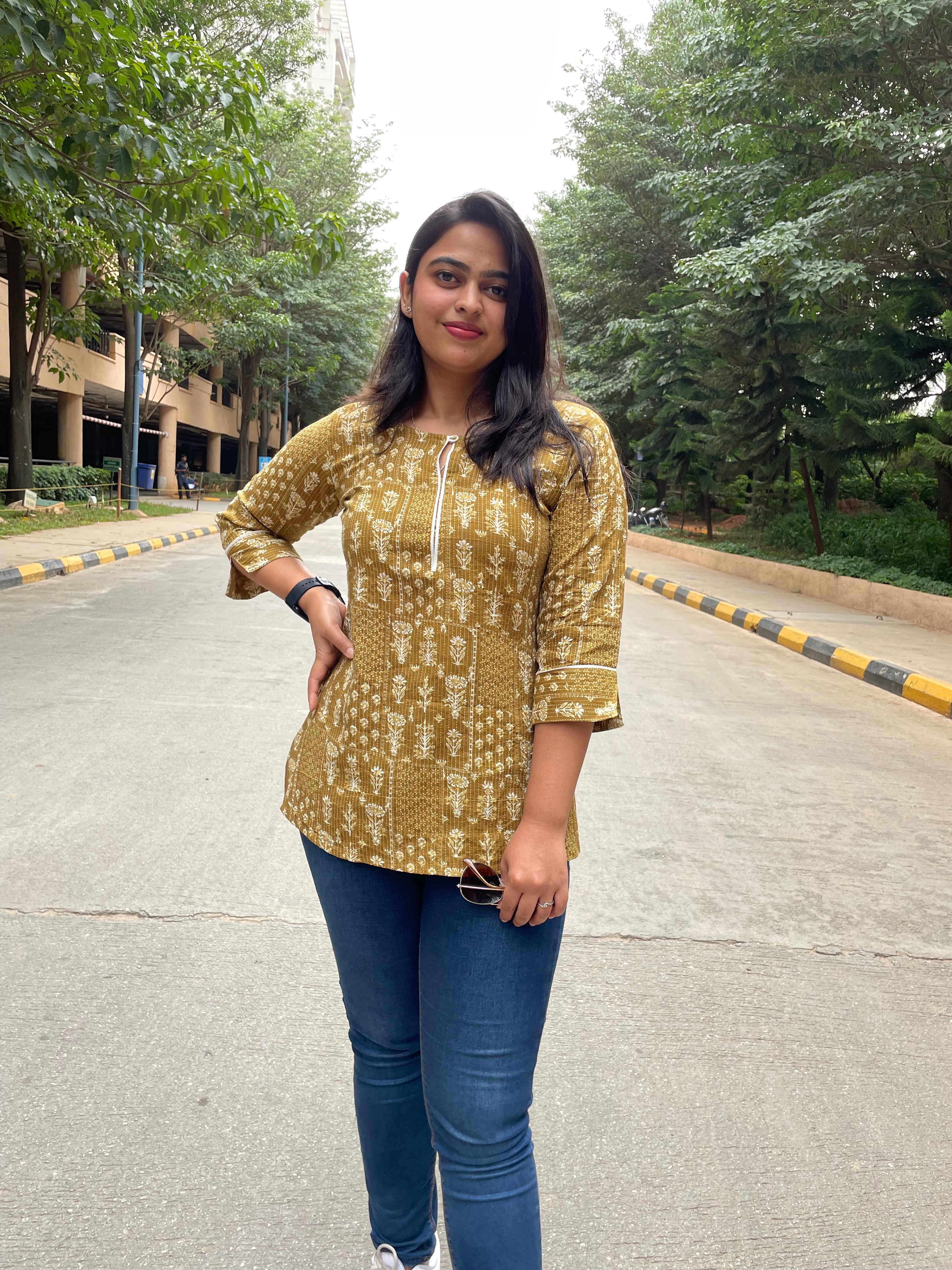 Mustard Kantha Short Kurti