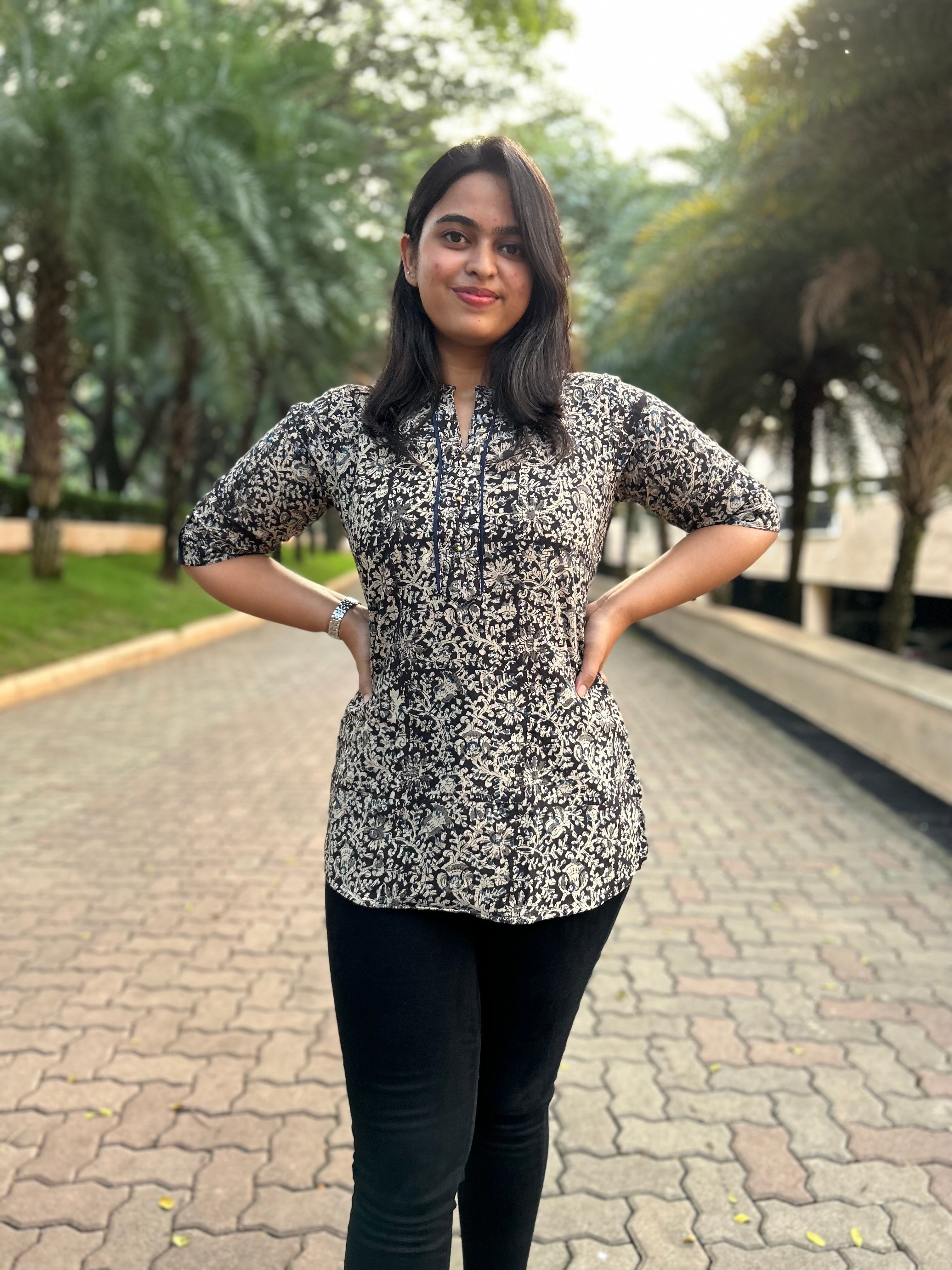 Black Kalamkari Short Kurti