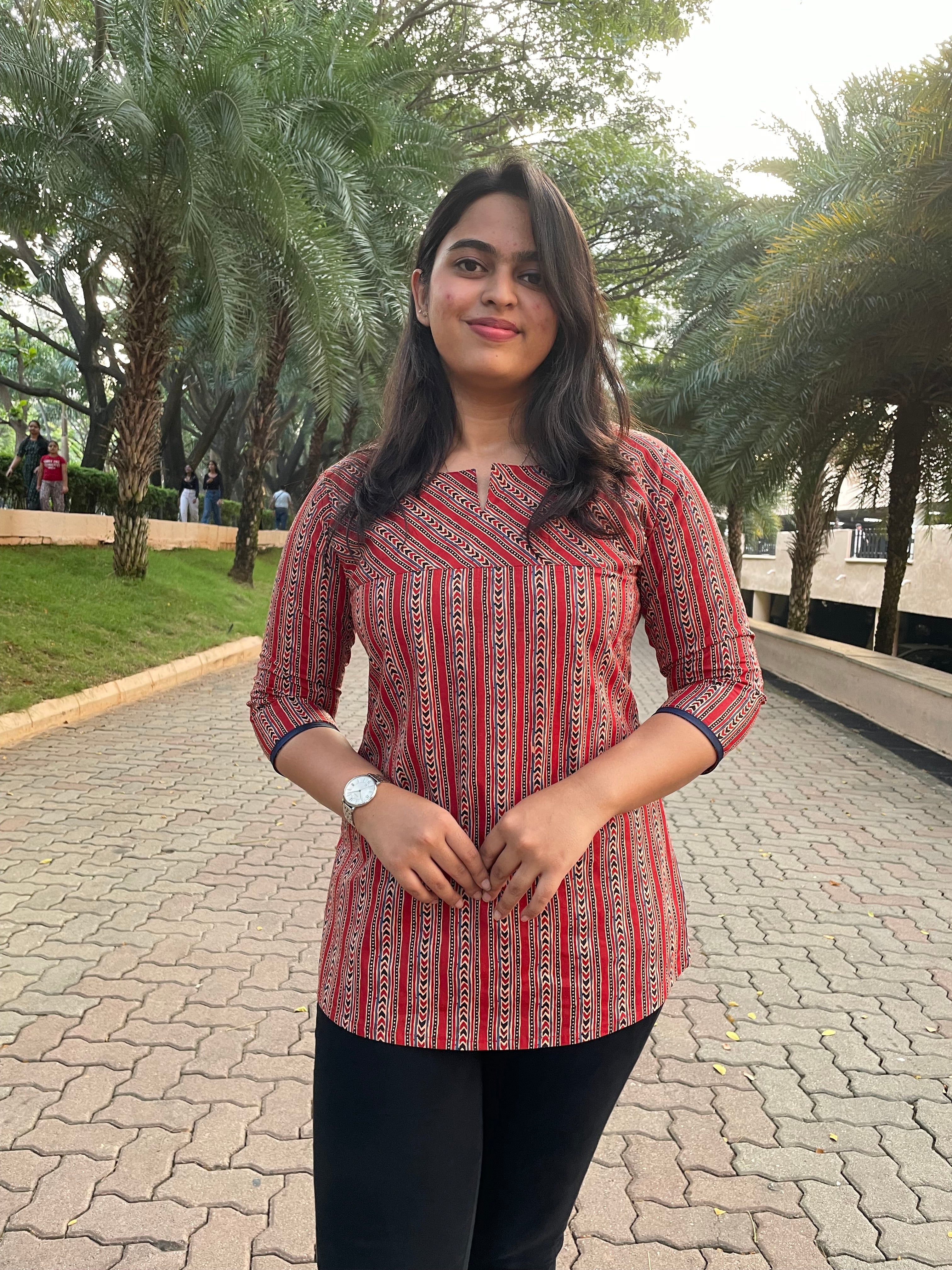 Red Striped Short Kurti