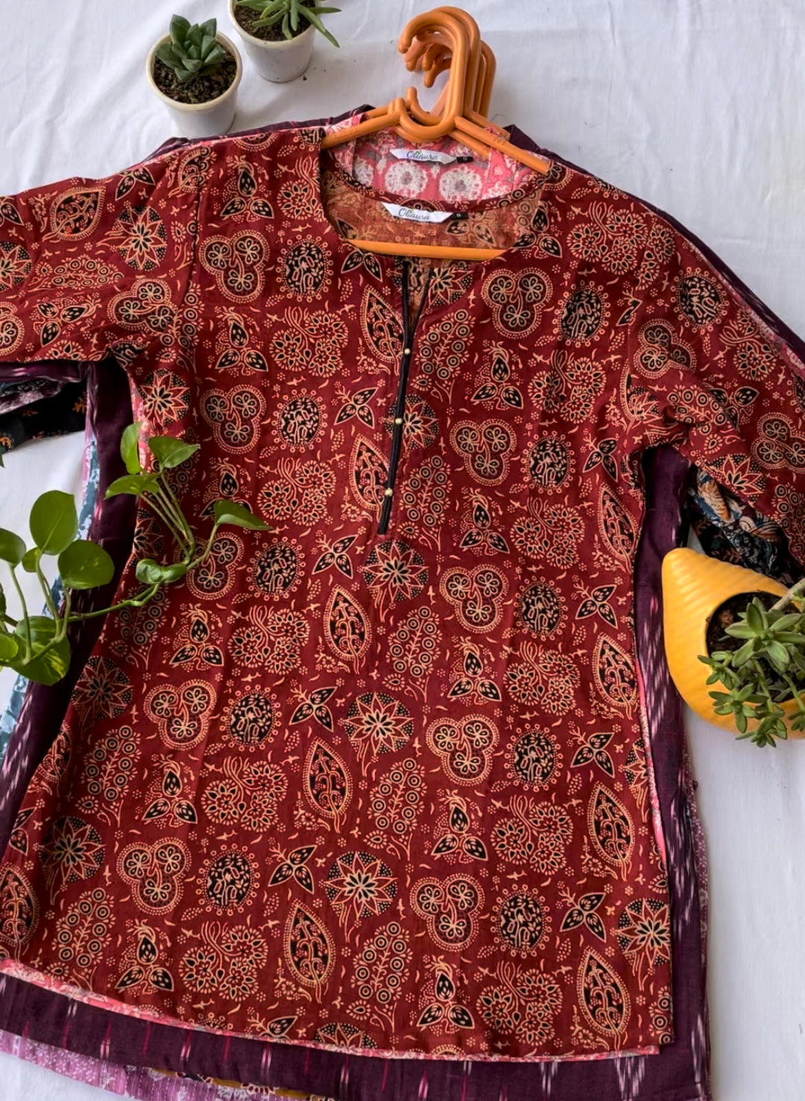 Red ajrakh short kurti