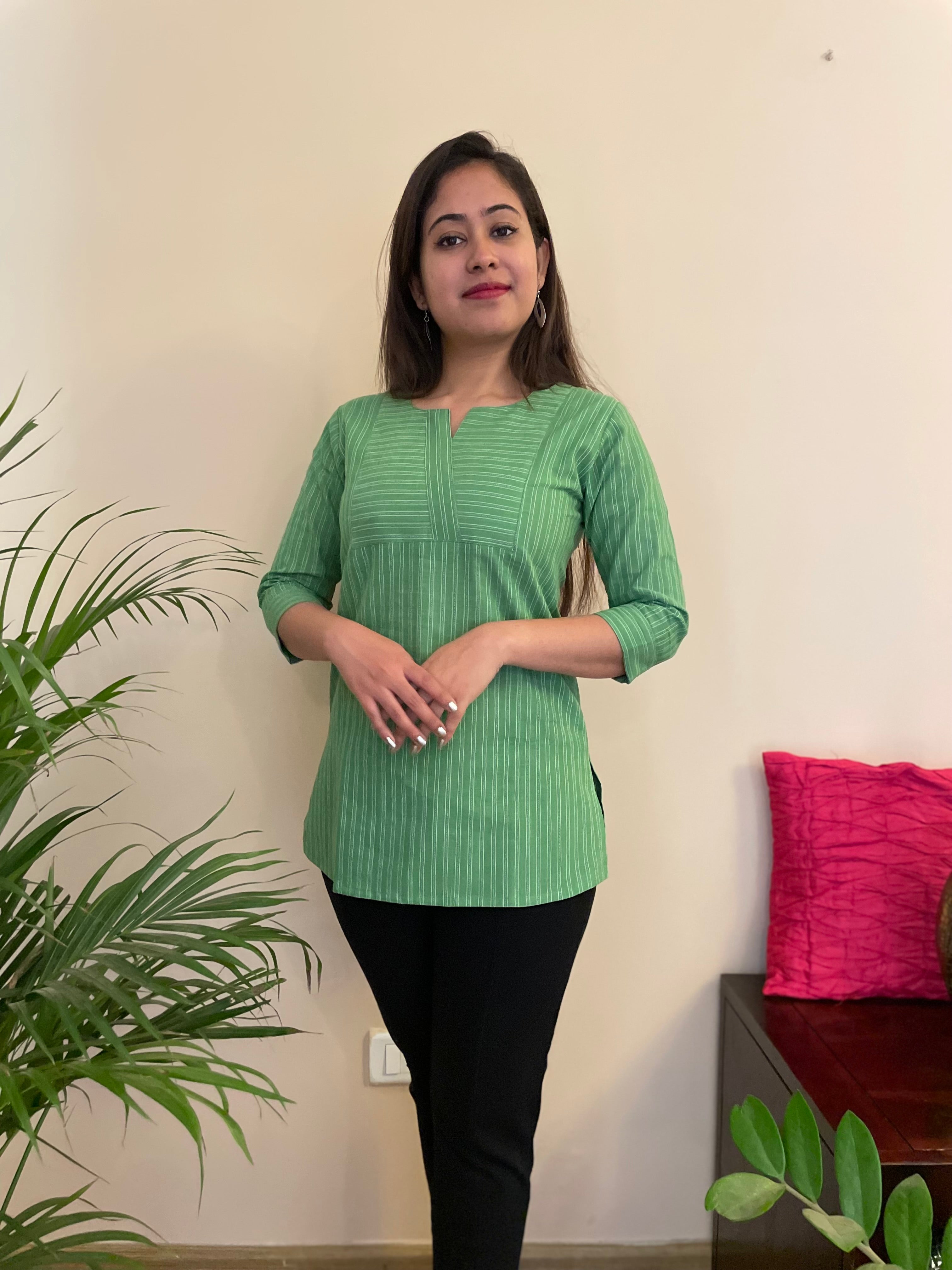 'SHALEEN' GREEN LINES SHORT KURTI