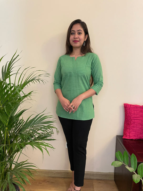 'SHALEEN' GREEN LINES SHORT KURTI