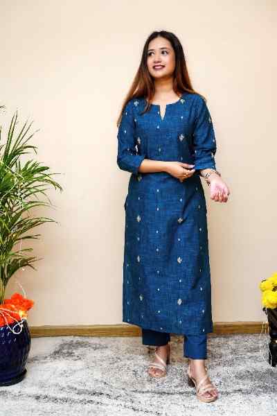 TEAL LONG KURTA+PANT SET