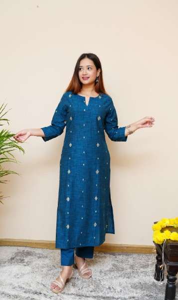 TEAL LONG KURTA+PANT SET