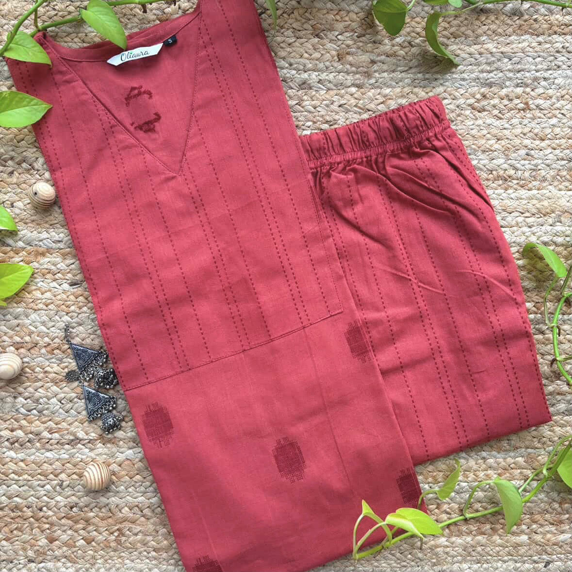 Brown South Cotton Straight Kurta Set