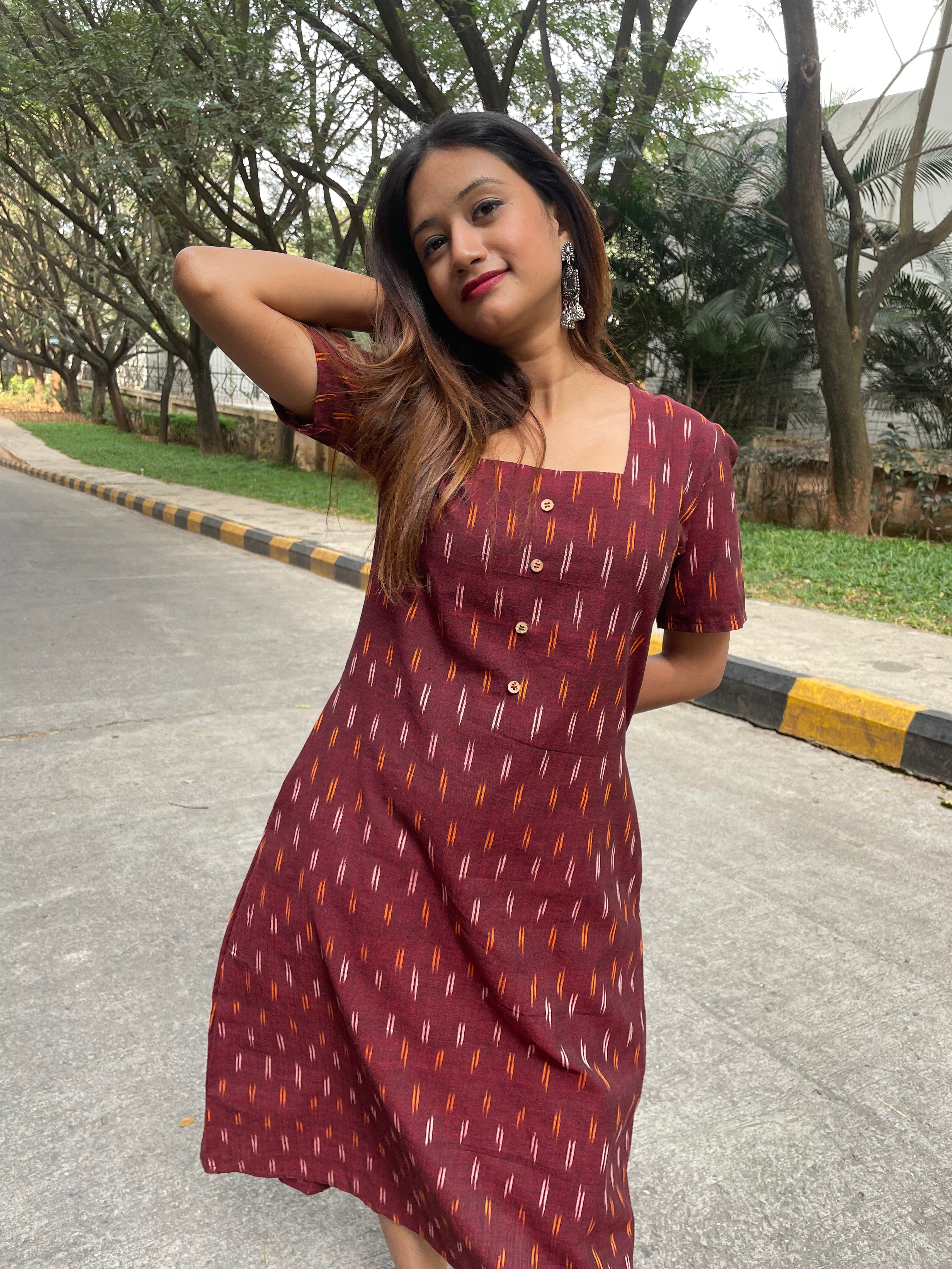 WINE IKAT DRESS