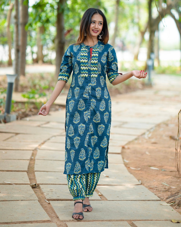 'KIMAAYA' NAVY BLUE KURTA + HAREM PANT SET